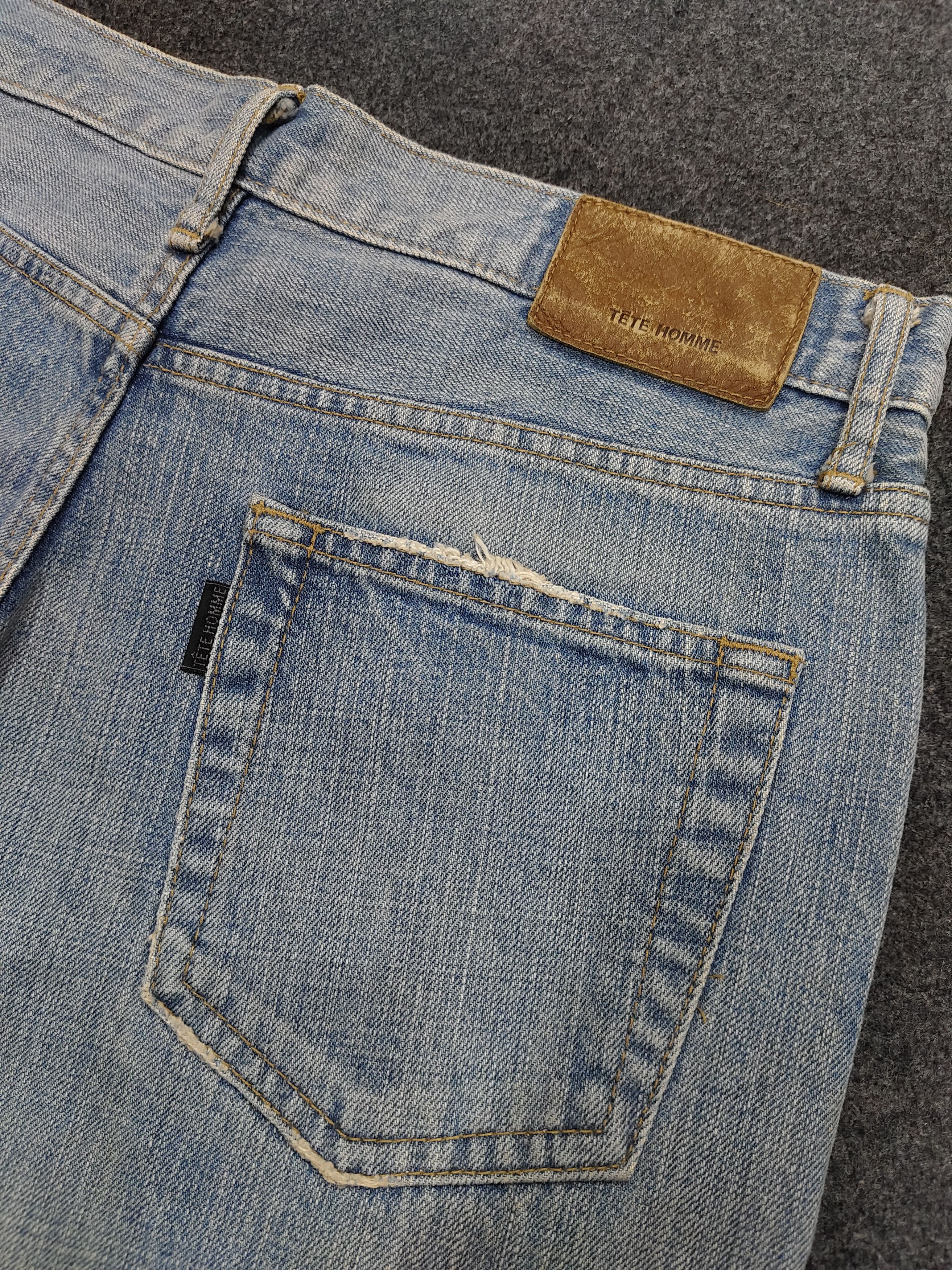Tete Homme TETE Homme- Heavy Faded Indigo Distressed Straight Jeans Size US 31 - 5 Thumbnail