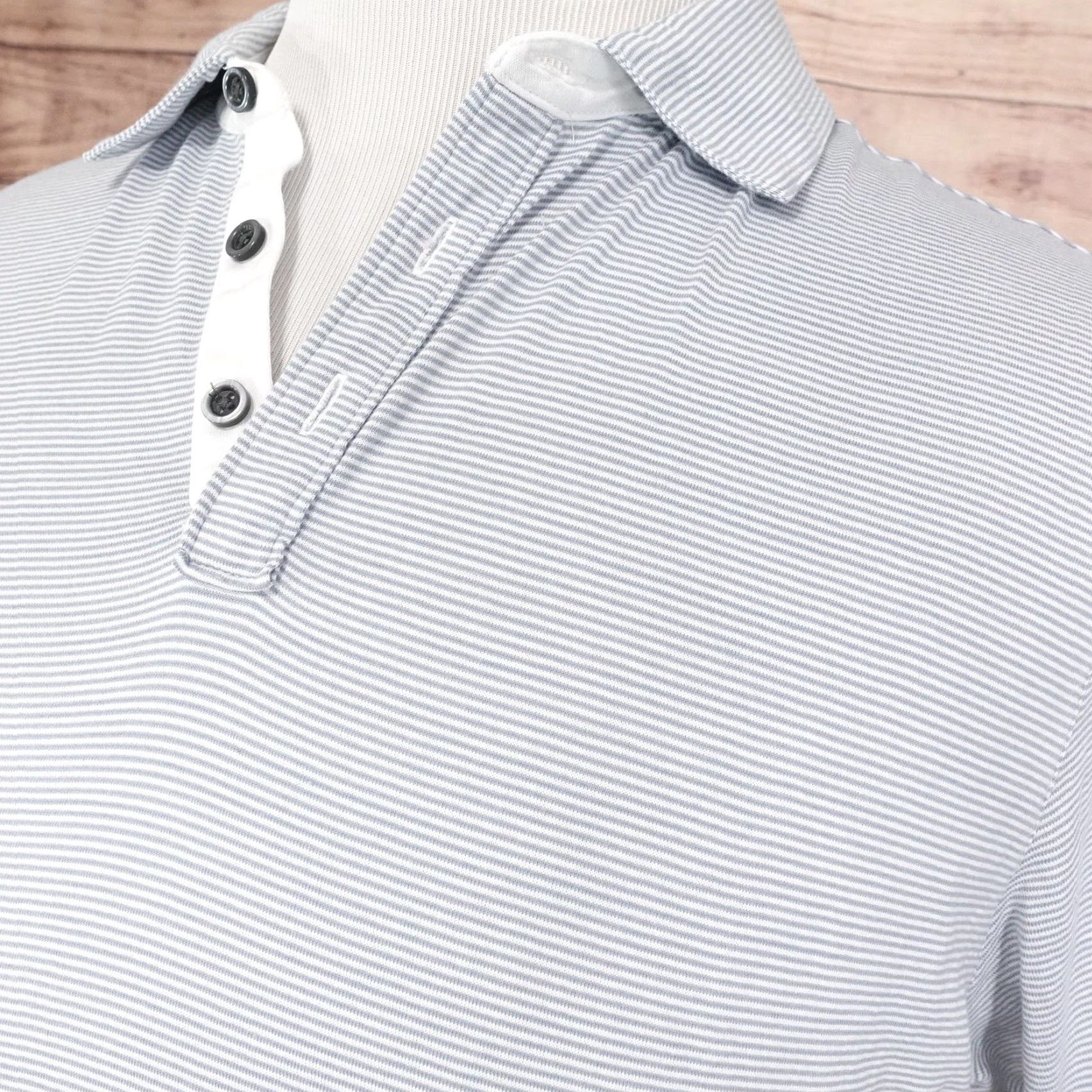 Vintage Robert Barakett Polo Shirt Mens XL Blue White Micro Stripe Short Sleeve Size US XL / EU 56 / 4 - 2 Thumbnail