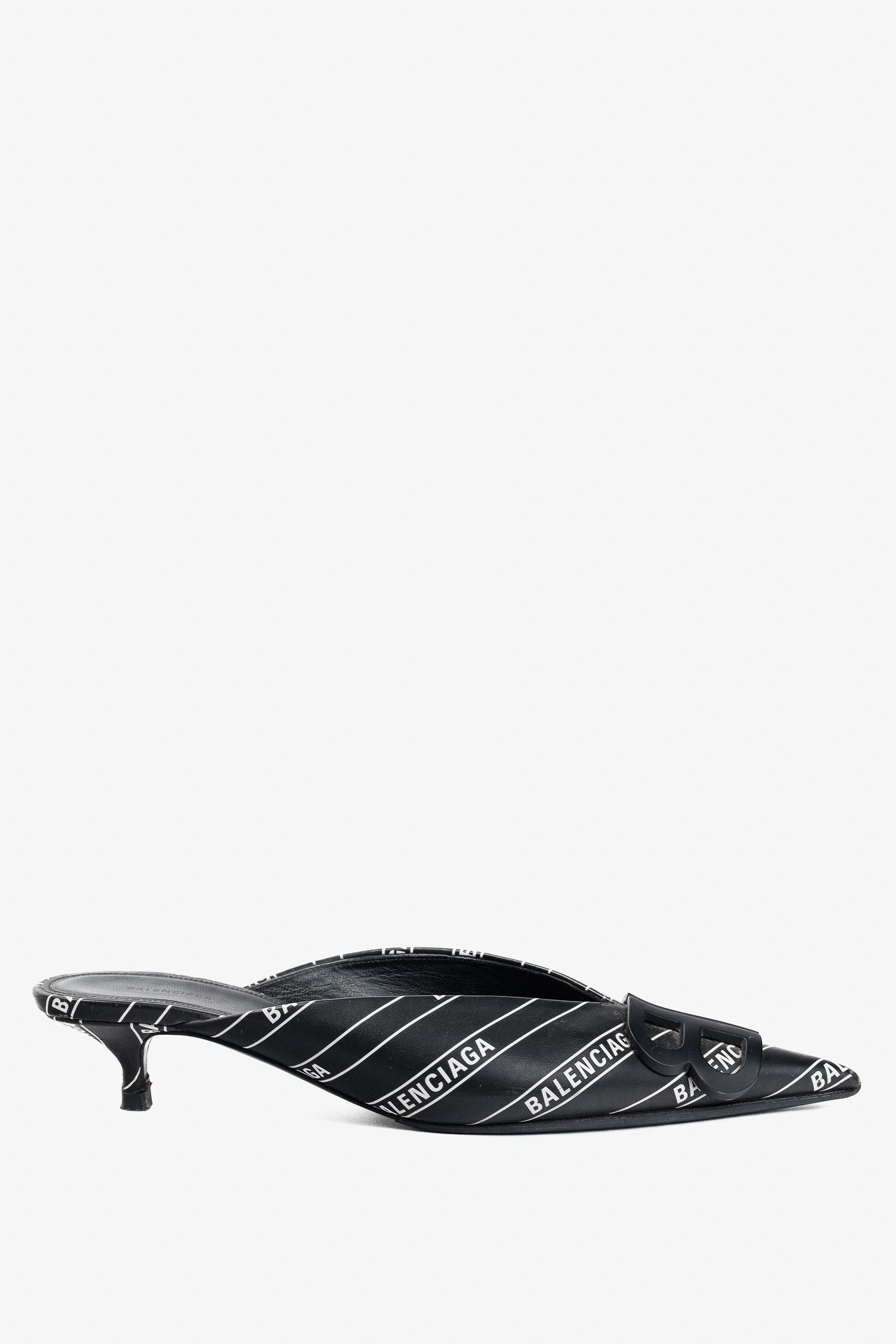 Balenciaga Balenciaga Black & White Logo-Printed BB Knife Mules Size US 6.5 / IT 36.5 - 2 Thumbnail