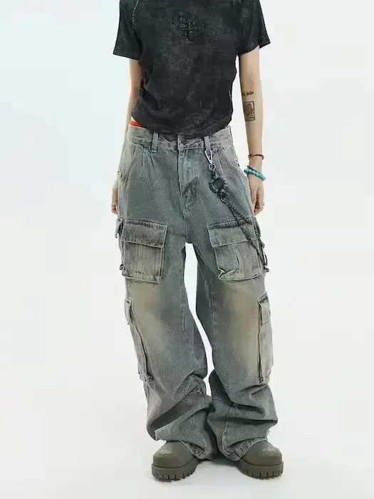 Japanese Brand Cargo Faded Wash Baggy Denim Jeans Size US 34 / EU 50 - 1 Thumbnail