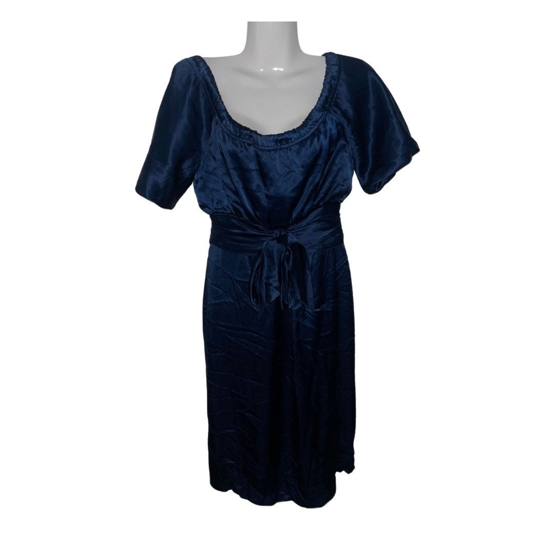 BCBGeneration Navy Blue Satin Dress cinched waist midi formal evening wear Size XS / US 0-2 / IT 36-38 - 3 Thumbnail