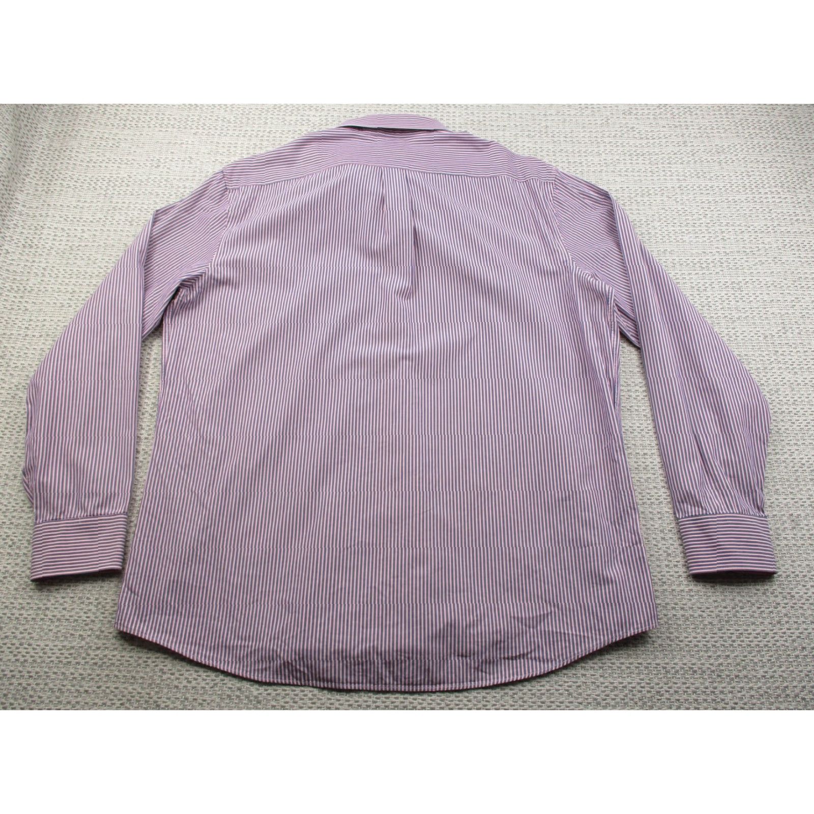 Vintage Penguin Munsingwear Shirt Mens Large Slim Fit Long Sleeve Pink Blue Striped Dress Shirt Size 46R - 6 Thumbnail
