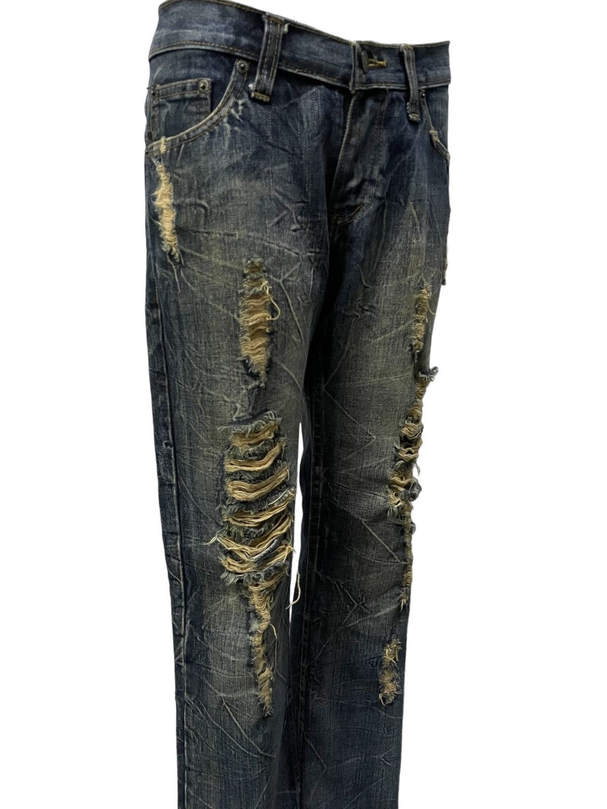 Japanese Brand × LOWBOX × Vintage KUI Japan Distressed Claw Mark Honeycomb Flared Jeans Size US 34 / EU 50 - 4 Thumbnail