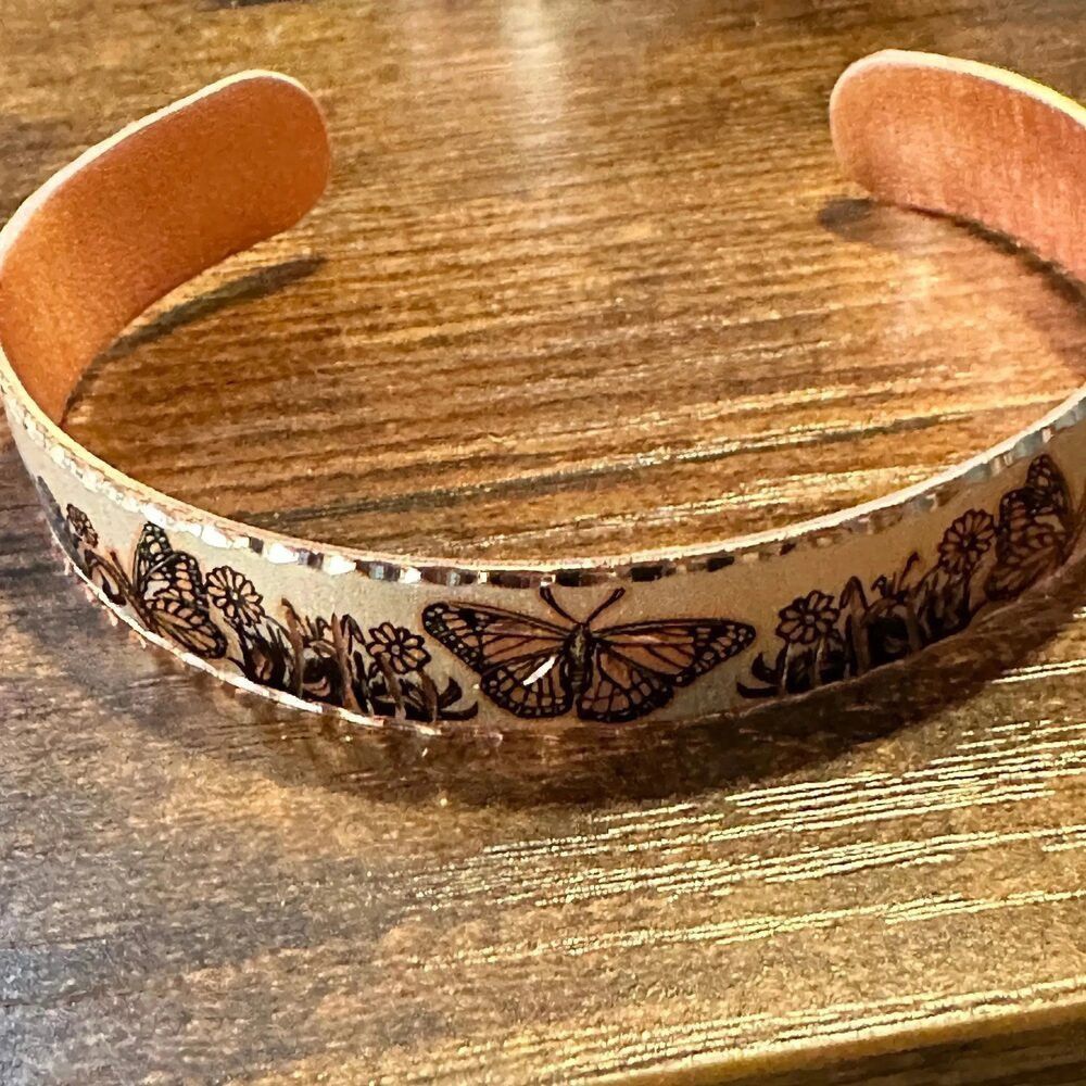 Other Handmade Boho Copper Monarch Butterfly Design Bracelet, Cuff Size ONE SIZE - 2 Thumbnail