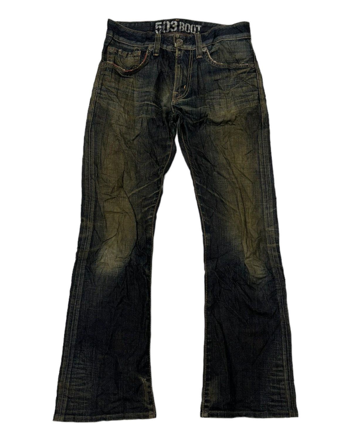 If Six Was Nine FLARED🔥EDWIN 503 MUD WASH BOOTCUT DIRTY DENIM JEANS Size US 32 / EU 48 - 3 Thumbnail