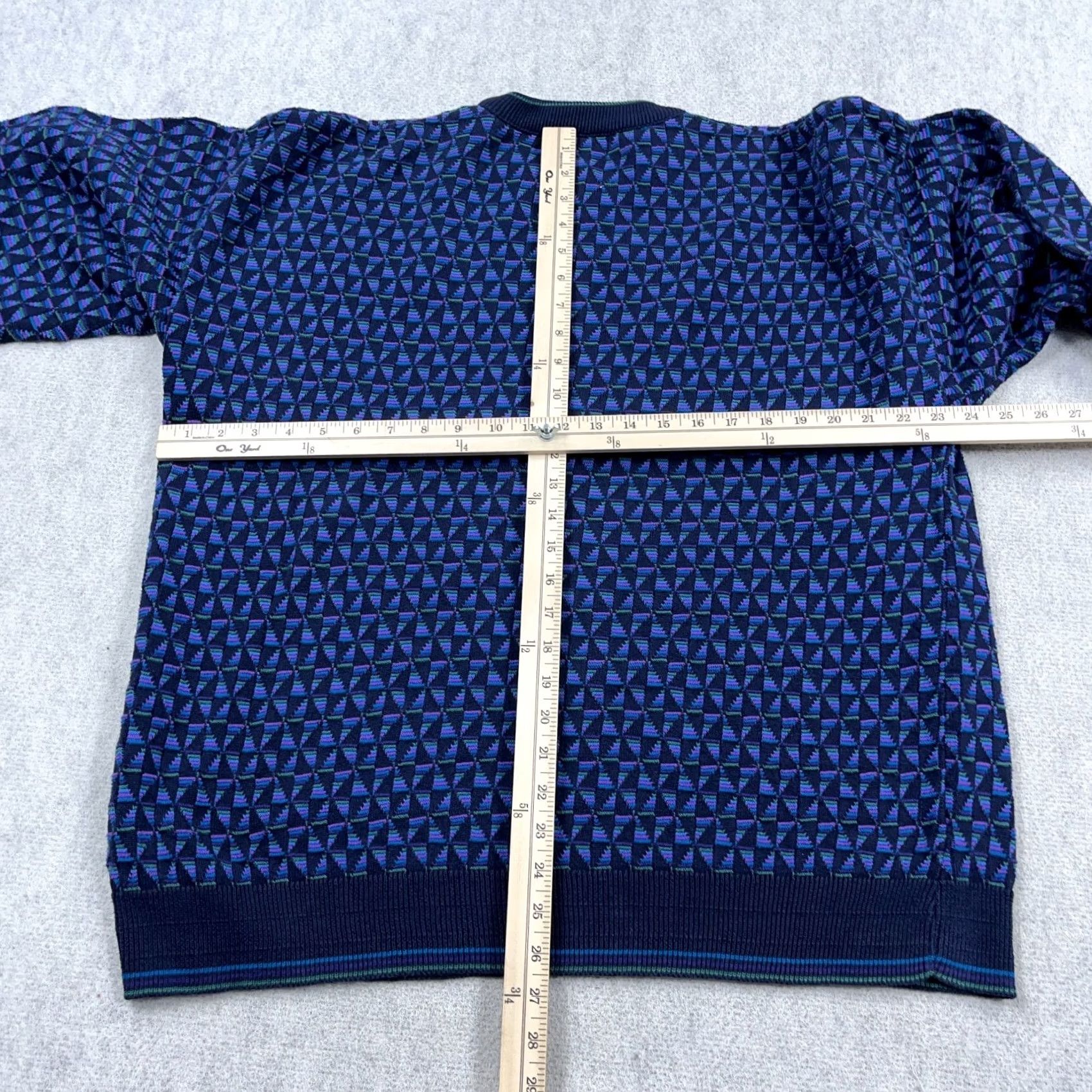 Alexander Julian VINTAGE Grandpa Sweater Large Blue Geometric Crewneck Cotton 90s USA Made Men Size US L / EU 52-54 / 3 - 5 Thumbnail