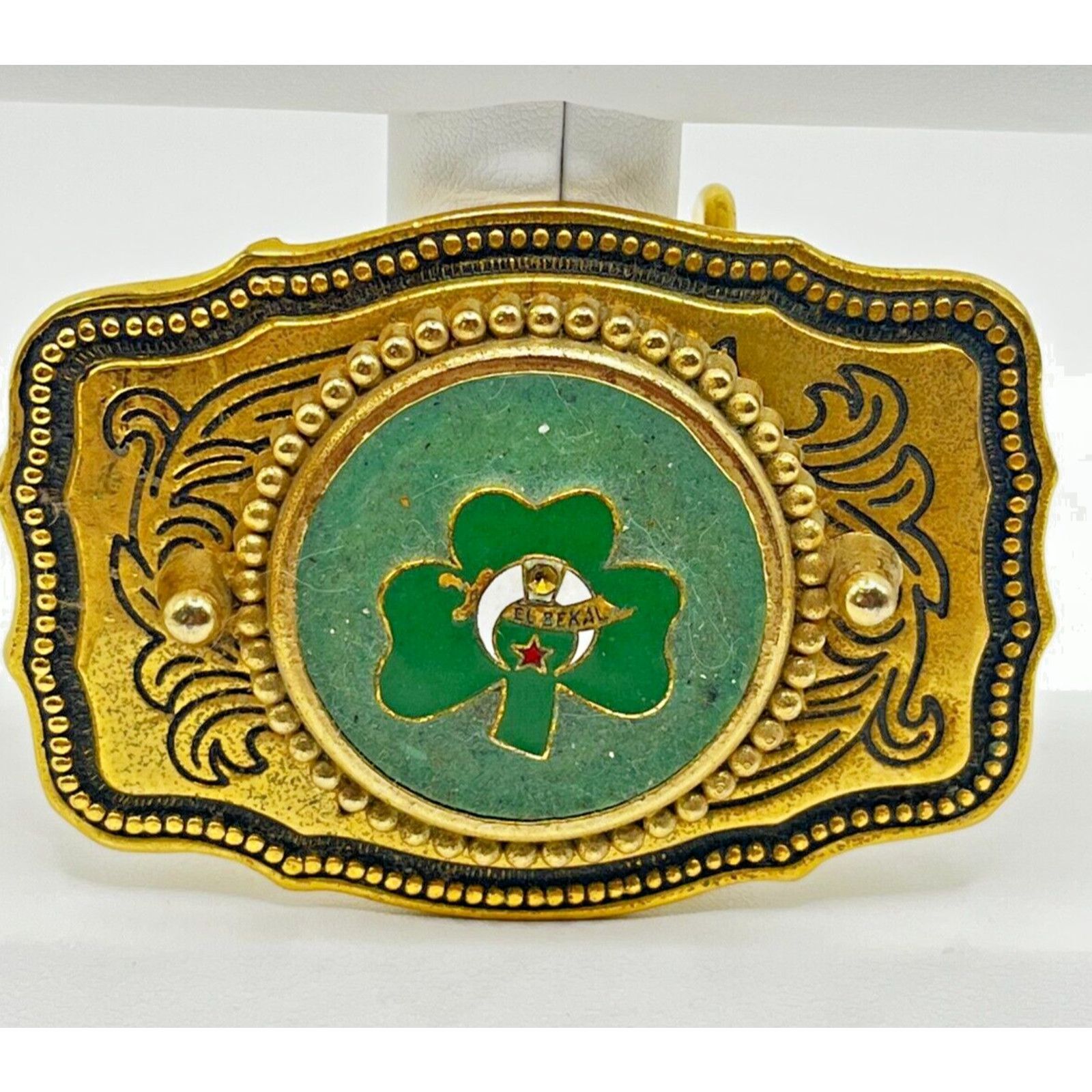The Unbranded Brand El Bekal Shriners 3-Leaf Clover Gold Tone Belt Buckle Size ONE SIZE - 1 Thumbnail