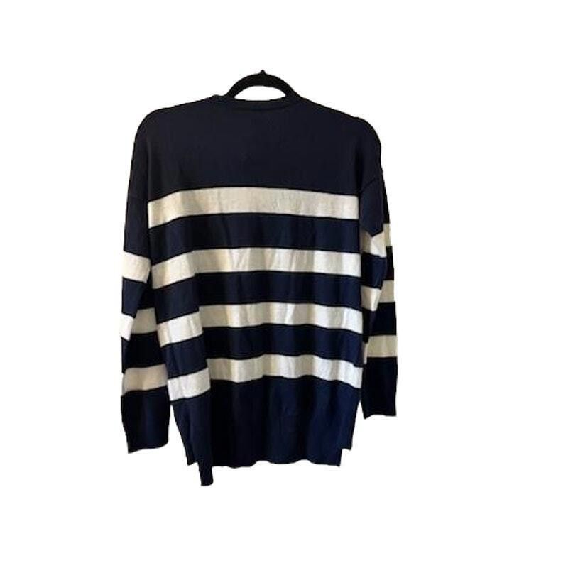 Gap GAP Striped V-Neck Sweater Navy Blue & White Size X Small Size XS / US 0-2 / IT 36-38 - 2 Thumbnail