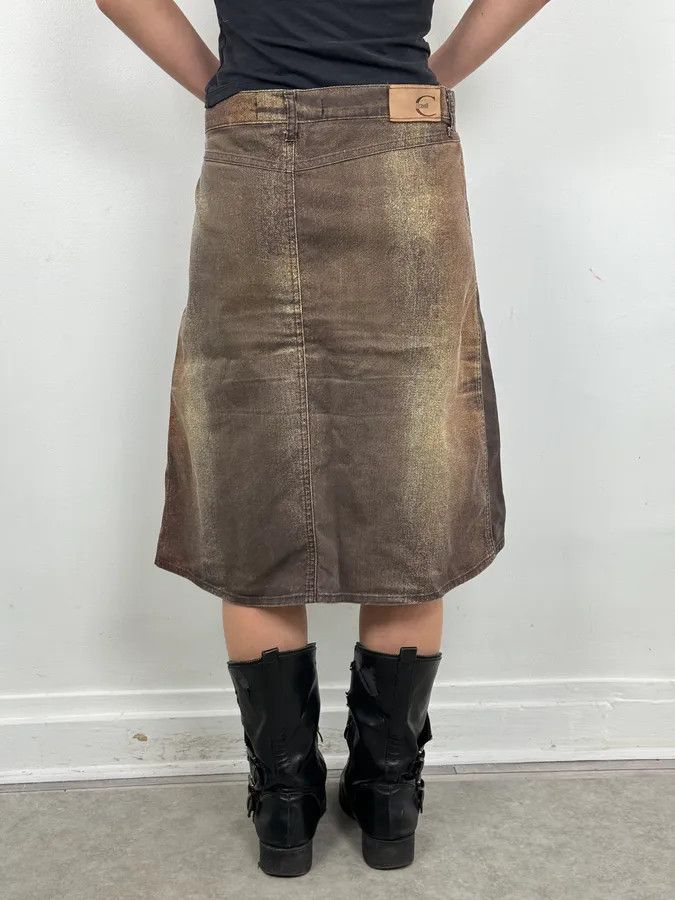Just Cavalli SS2004 Cavalli Brown Denim Metallic Skirt Size 31" - 4 Thumbnail