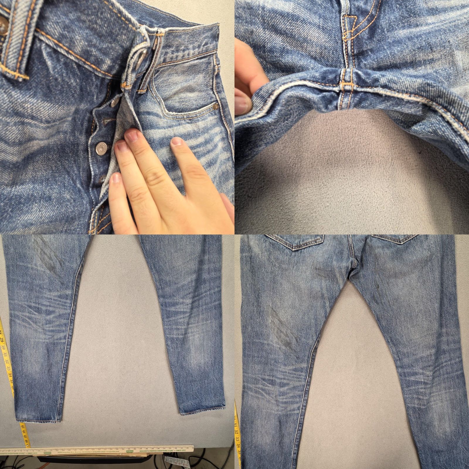 Levi's Levis 501 Jeans Mens Regular Blue Denim 501 CT Distressed Pockets Button 30x31 Slim Tapered Whiskers Honeycomb Medium Wash Size US 30 / EU 46 - 9 Thumbnail