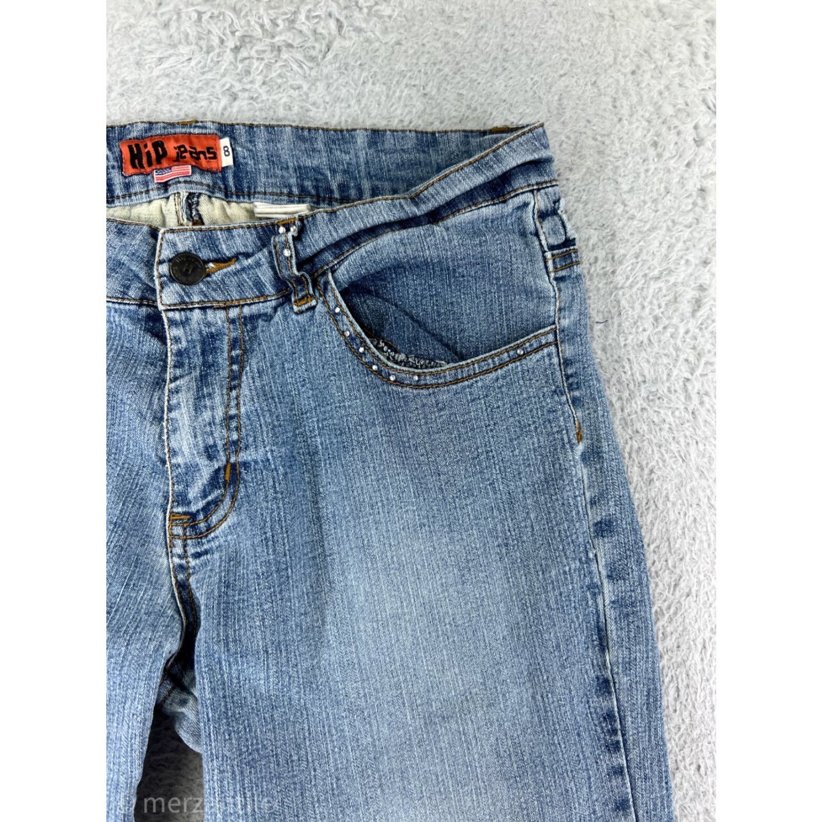 Vintage Hip Jeans Womens Jeans Bootcut 27 Blue Denim Camouflage Patch Embellished Distressed Size 27" / US 4 / IT 40 - 7 Thumbnail