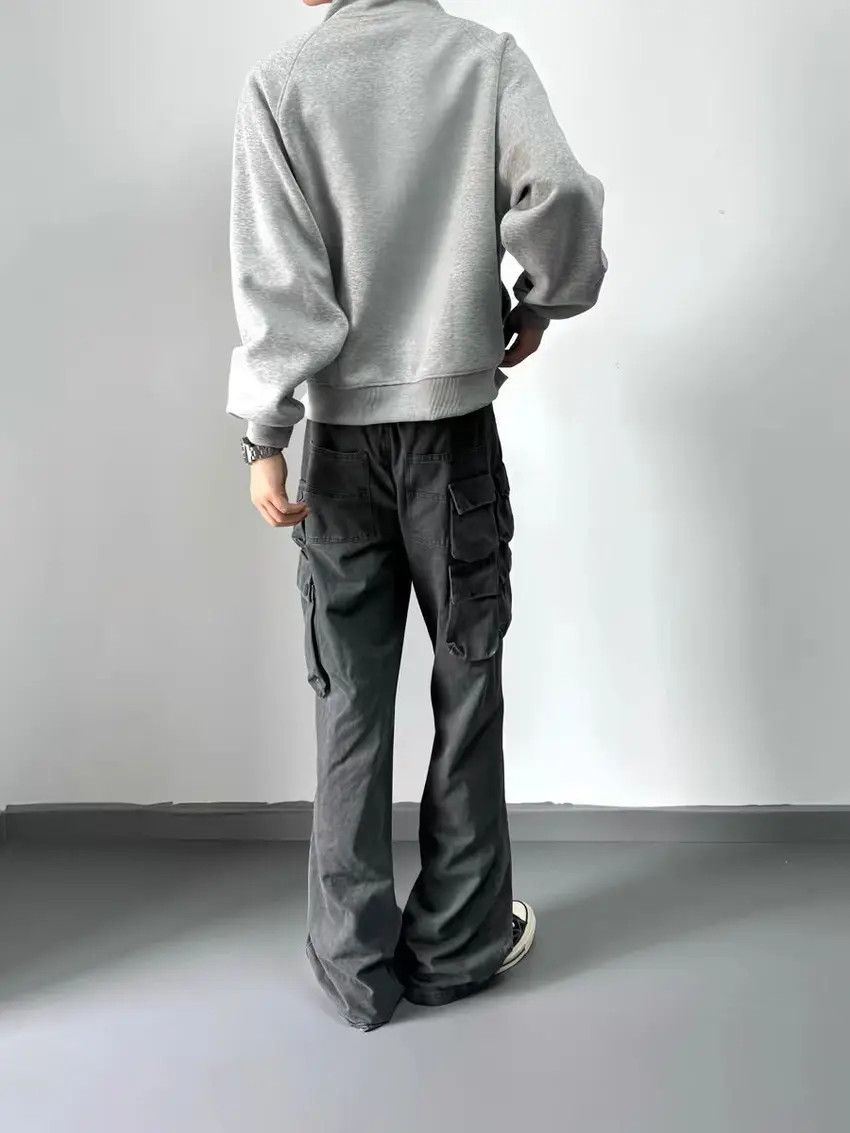 Washed Gray Aged Workwear Casual Pants