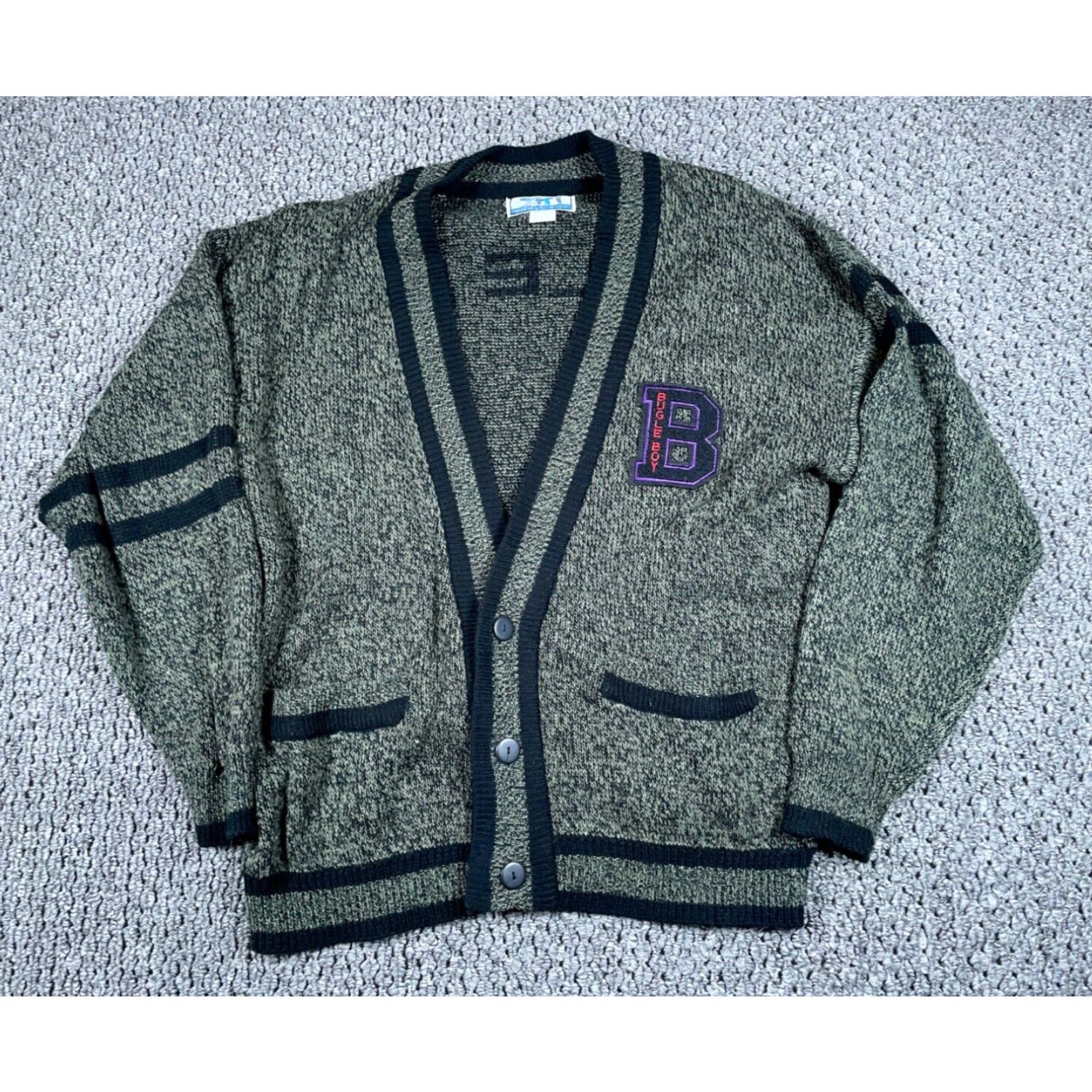 Bugle Boy VTG Bugle Boy Varsity Cardigan Adult XL Gray Black Sweater University Preppy Grailed