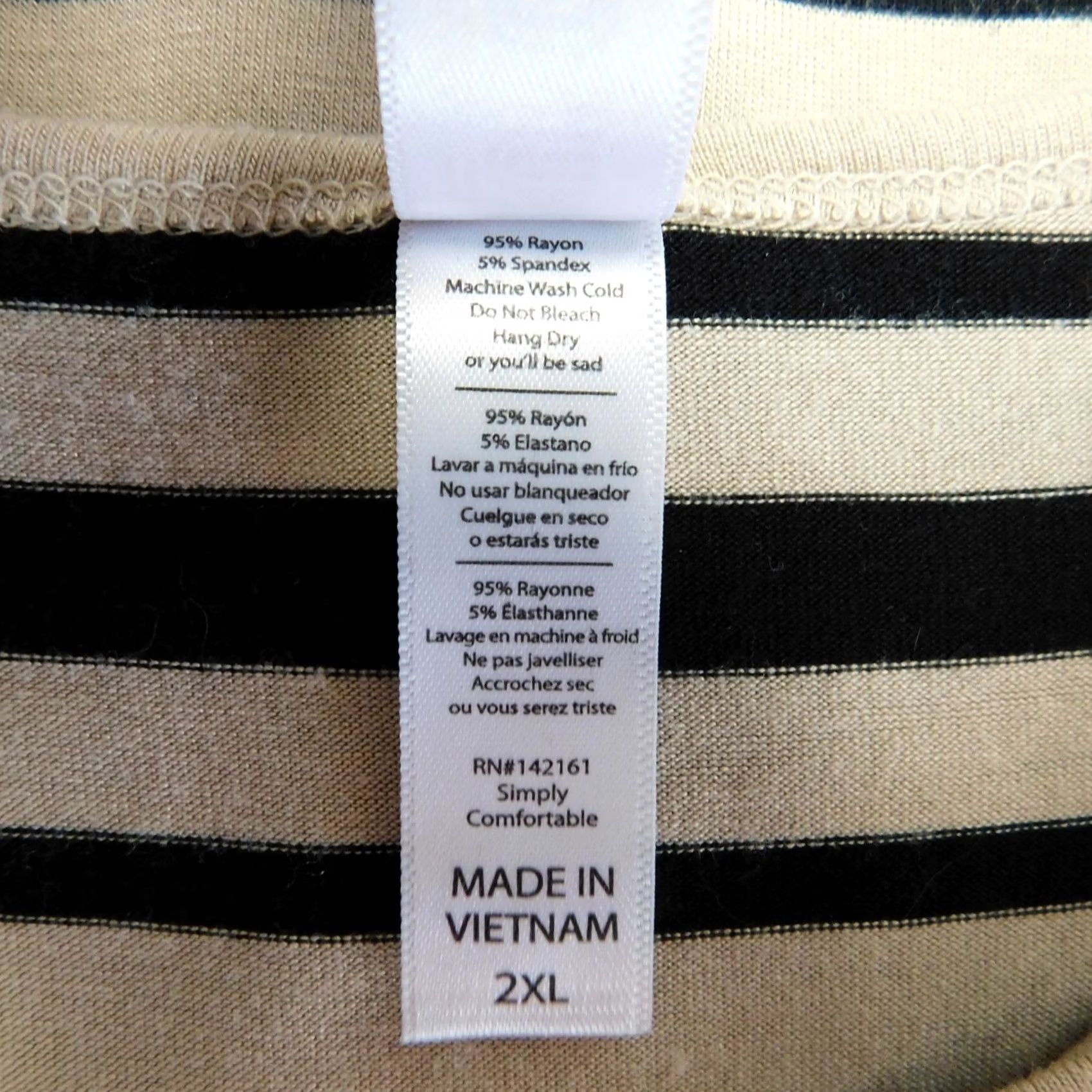 Vintage LuLaRoe Shirt Womens 2XL Black Short Sleeve Scoop Neck Striped Beige A173 Size XXL / US 16-18 / IT 52-54 - 7 Thumbnail