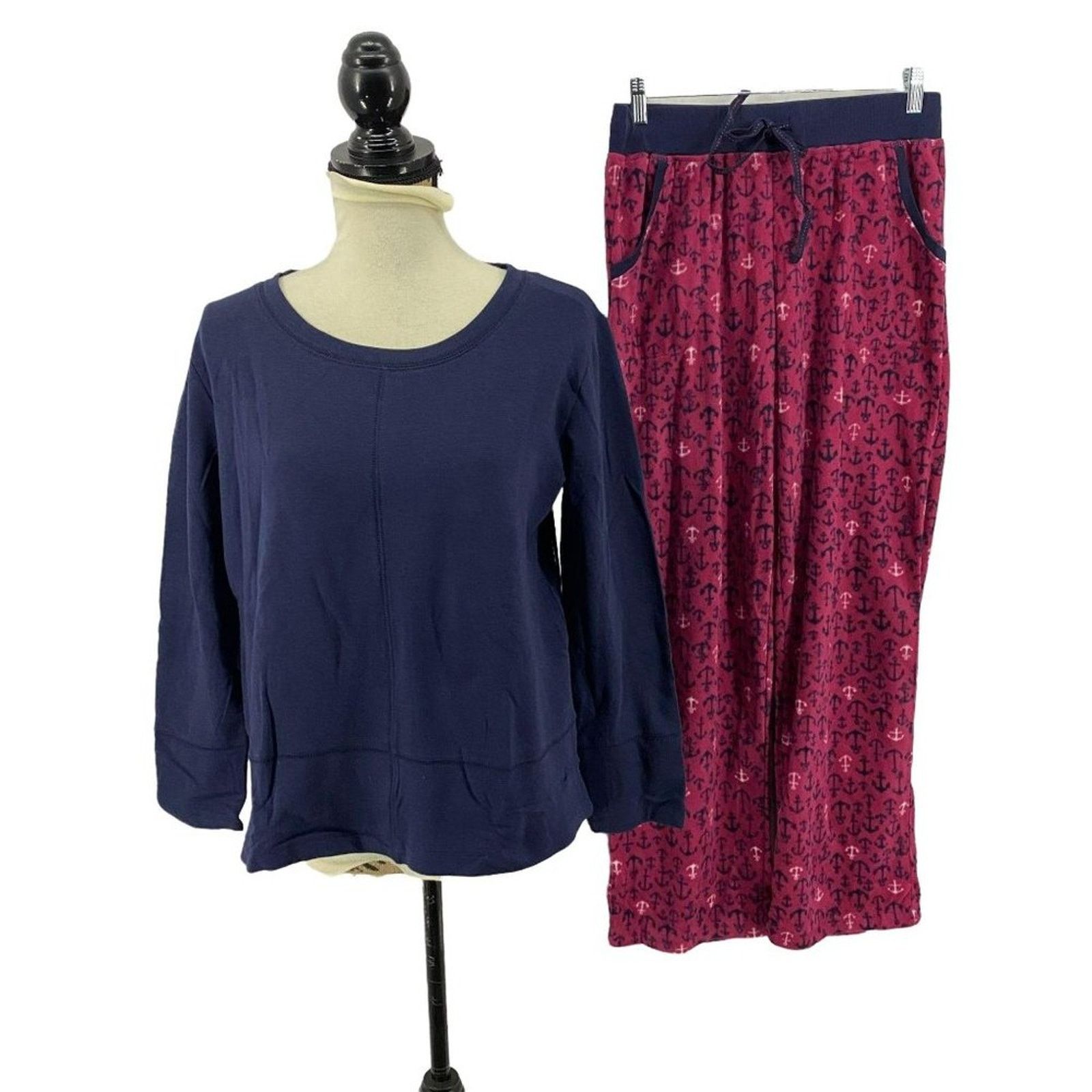 Nautica Nautica Womens Navy Anchor Print Fleece Pajama Set Medium Size ONE SIZE - 9 Thumbnail