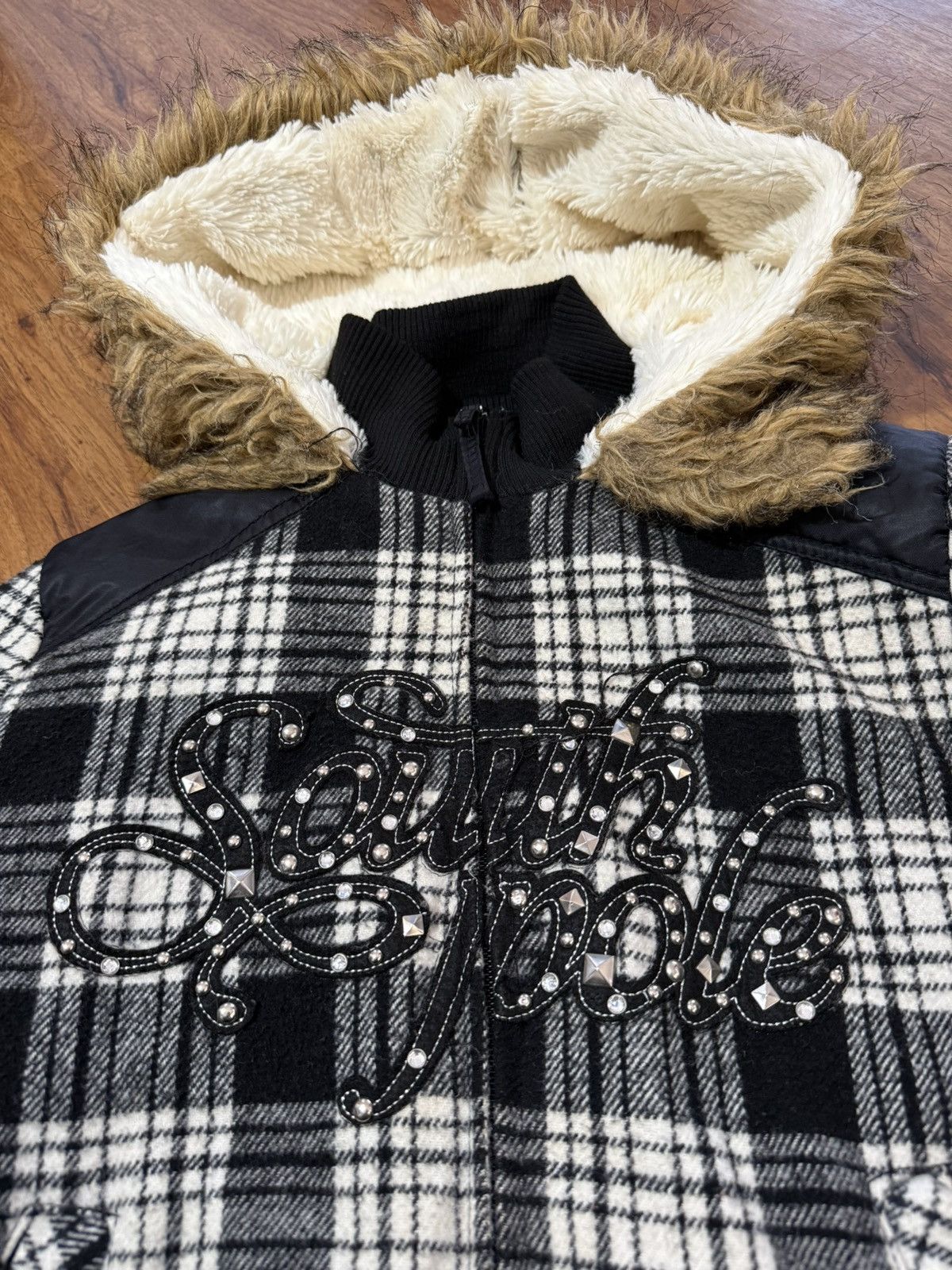 Southpole Vintage Y2K South Pole Fur Hooded Plaid Jacket Jewels Phat Size L / US 10 / IT 46 - 2 Thumbnail
