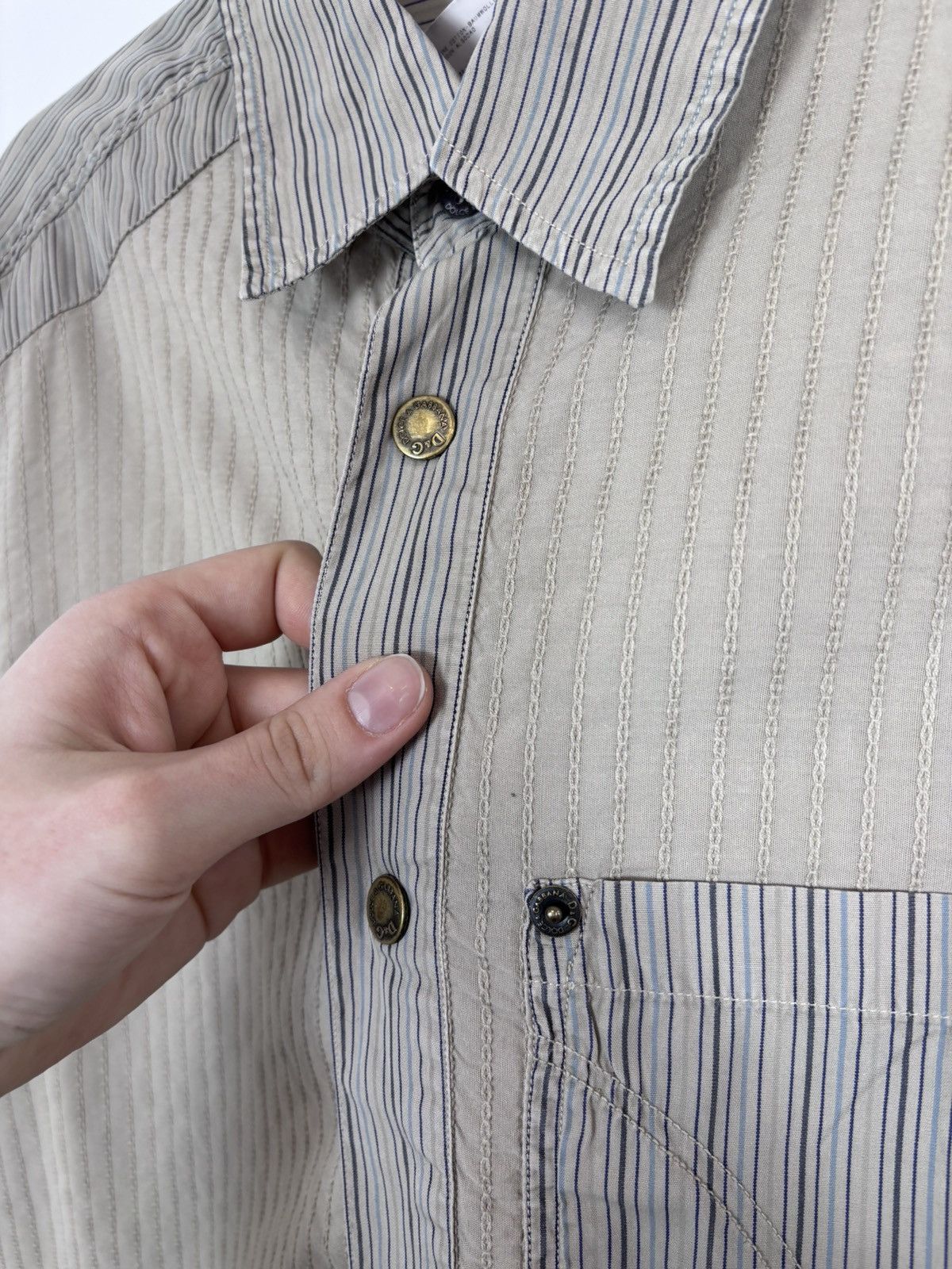 Dolce & Gabbana Dolce & Gabbana Vintage Men’s Beige Striped Button Up Shirt Size US XL / EU 56 / 4 - 9 Thumbnail
