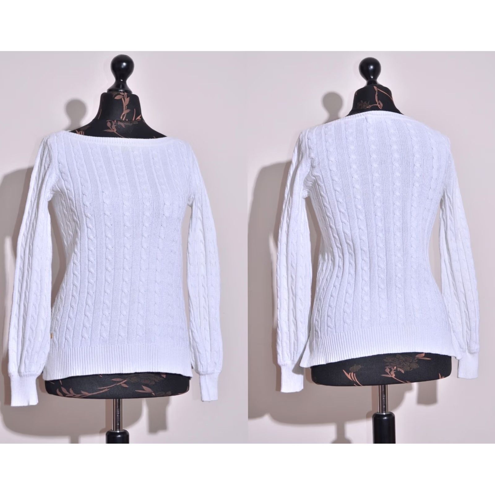 Ralph Lauren Lauren Ralph Lauren Jumper Shirt Women XS Cable Knit Cotton White Pullover Knit Logo - Size XS / US 0-2 / IT 36-38 - 2 Thumbnail