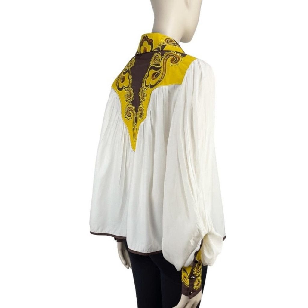 Other BEULAH Bohemian Shirt Blouse White Yellow Brown Luxury Top S Size S / US 4 / IT 40 - 6 Thumbnail