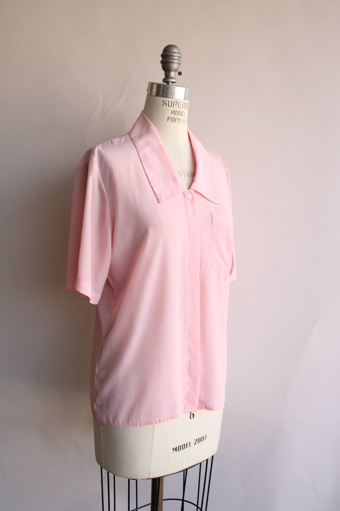 Vintage Vintage 1980s Blouse, Pink Dagger Collar with Pocket, Size 8 Size M / US 6-8 / IT 42-44 - 6 Thumbnail