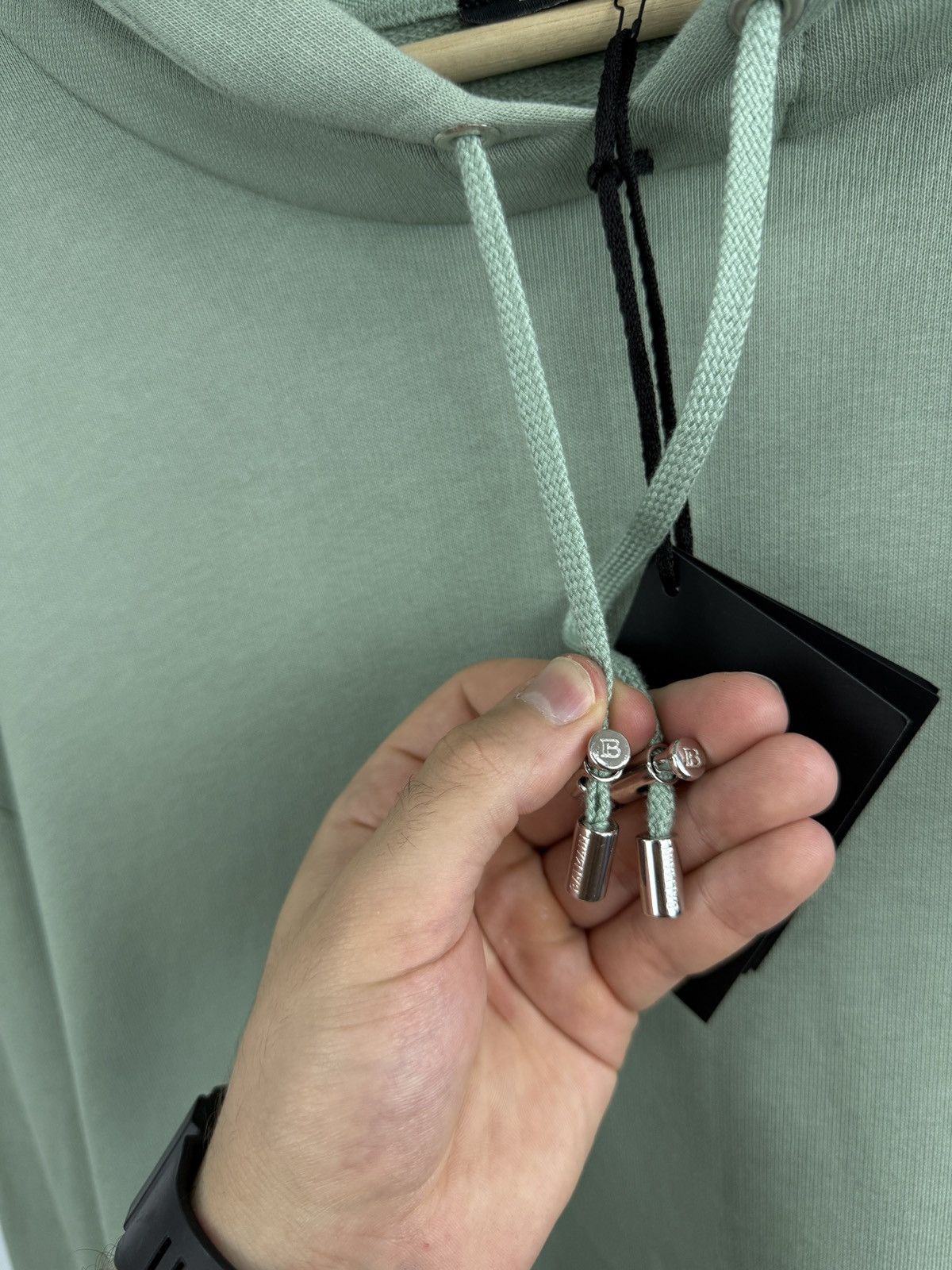 Balmain 🇫🇷 ❗️NEW Balmain Paris Logo-Embossed Green Terry Hoodie Size US L / EU 52-54 / 3 - 11 Thumbnail