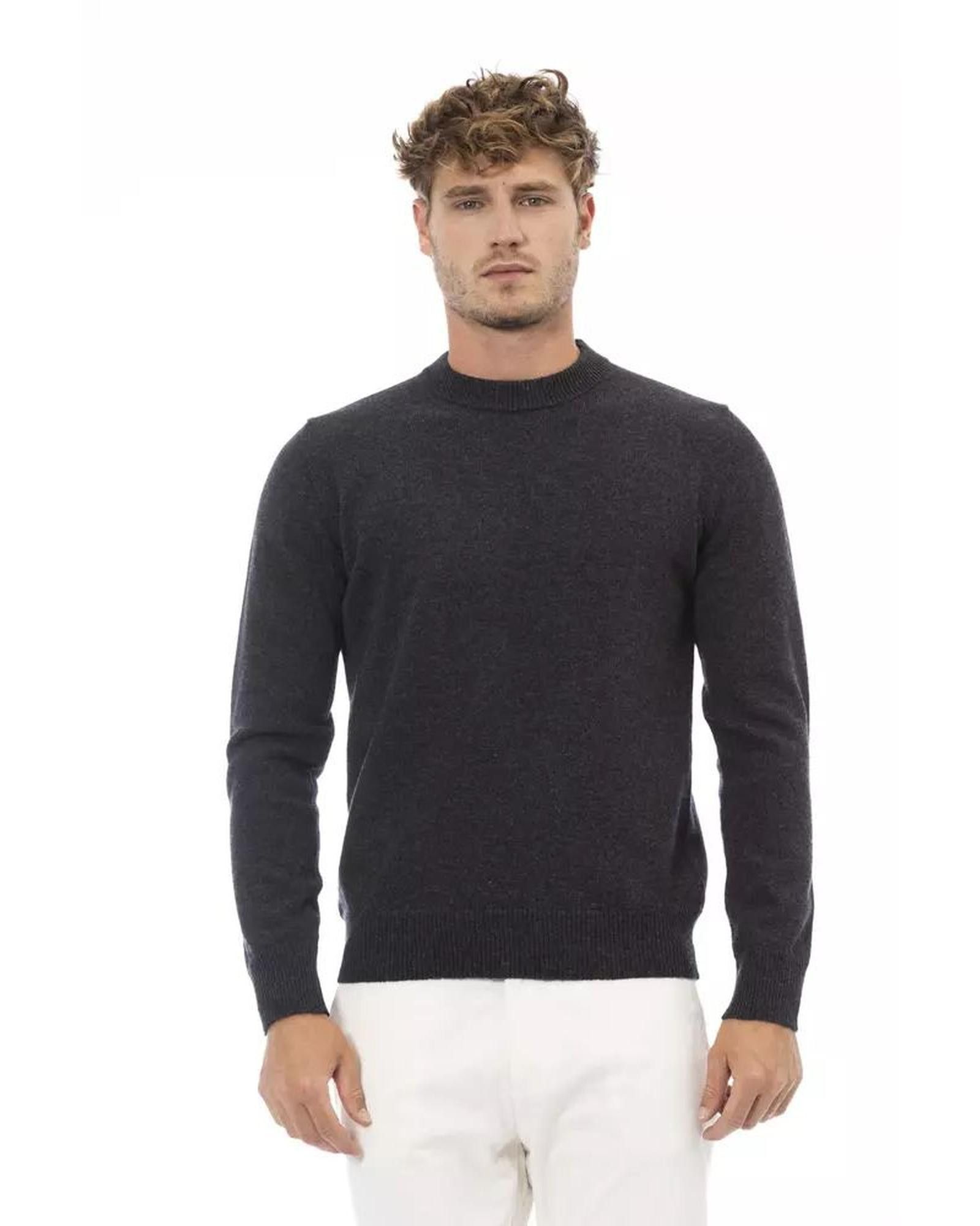 image of Alpha Studio Wool Crewneck Sweater With Ribbed Collar And Cuffs in Black, Men's (Size XL)