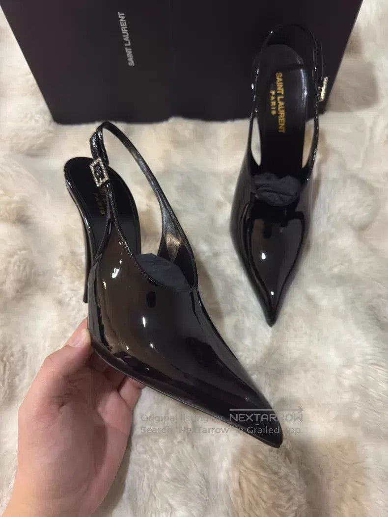 Saint Laurent Paris Saint Laurent Paris Crystal Rhinestone Patent Leather Poin Size US 7.5 / IT 37.5 - 3 Thumbnail