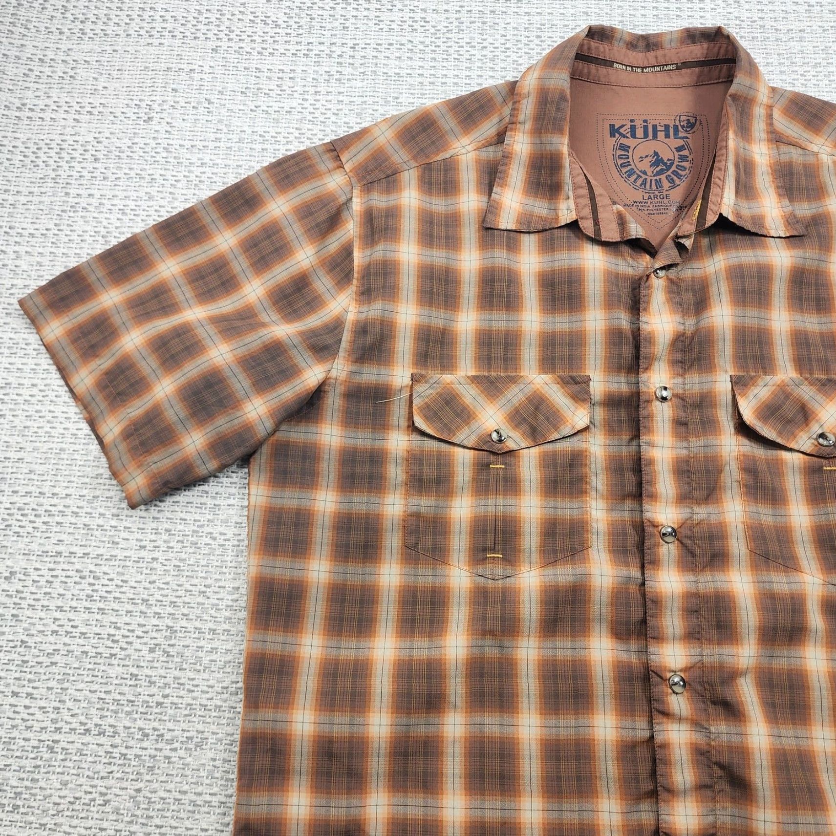Vintage KÜHL Shirt Mens Large Brown Orange Plaid Short Sleeve Button-Up Size US L / EU 52-54 / 3 - 3 Thumbnail