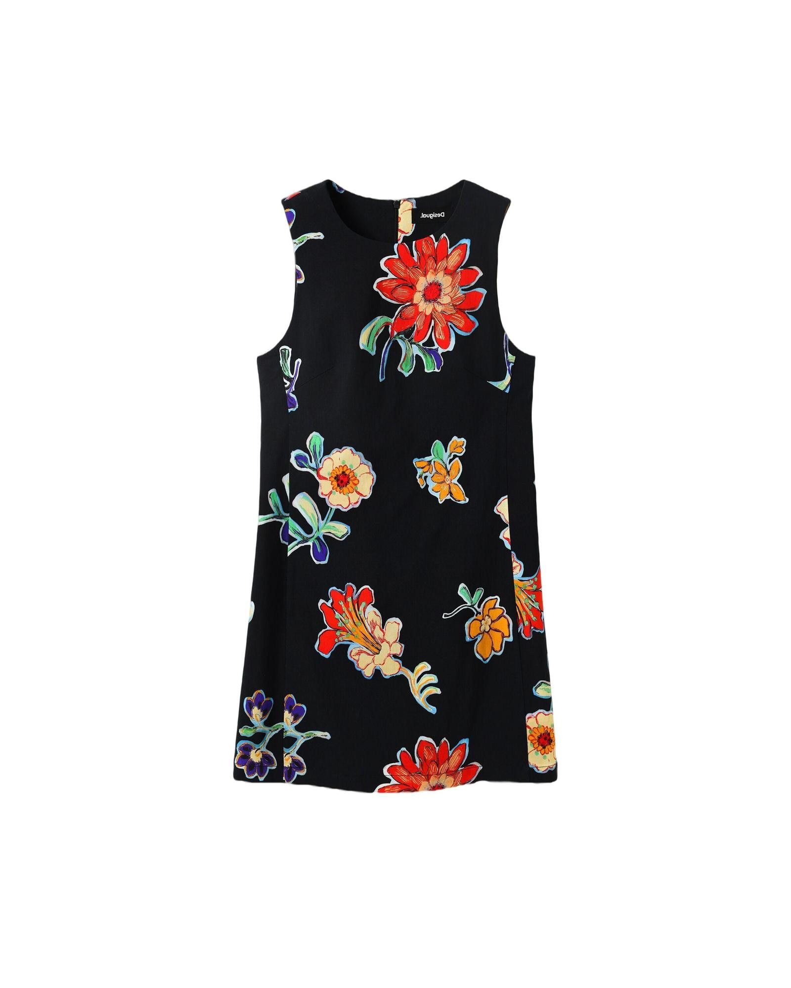 image of Desigual Floral Sleeveless Dress With Zip Fastening in Black, Women's (Size Small)