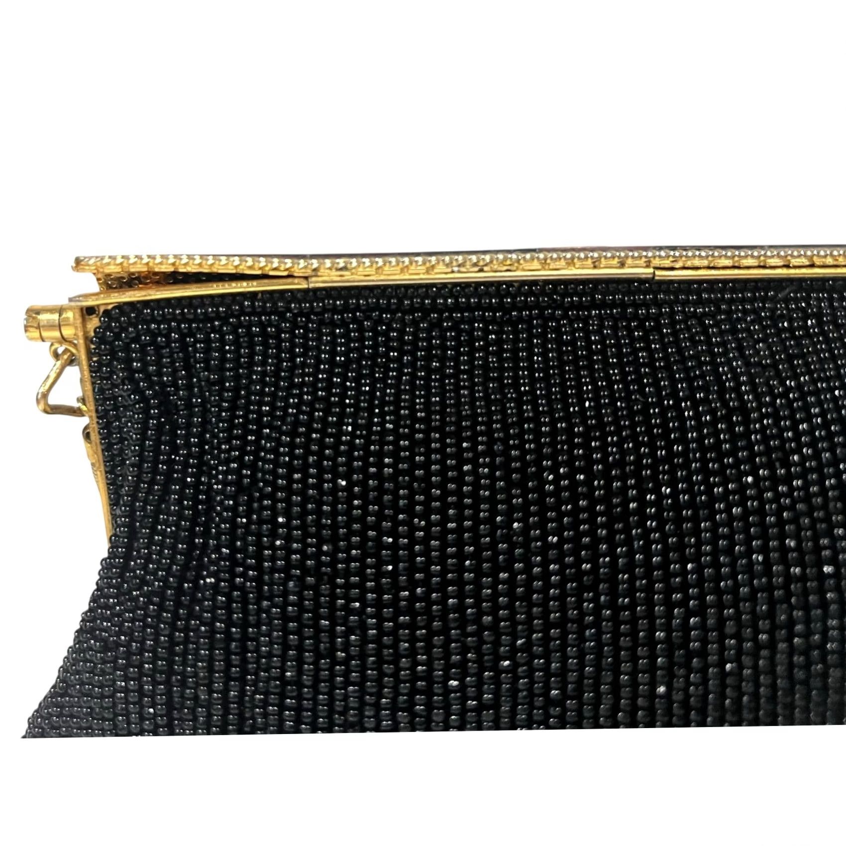 Vintage VINTAGE Black Beaded Evening Purse Clutch Handbag Amber Abalone Shell Clasp Women Size ONE SIZE - 7 Thumbnail