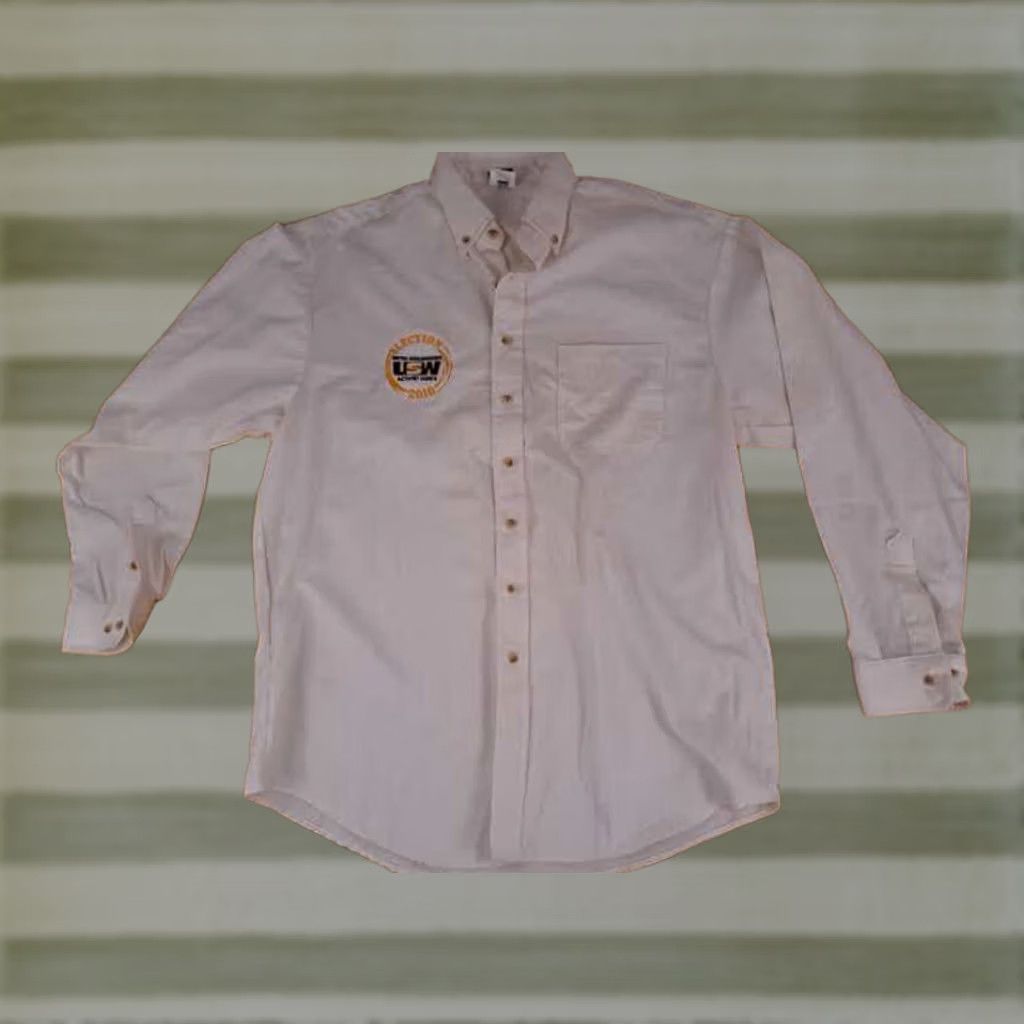 Vintage VINTAGE United Steel Workers Activist Corps 2010 Button-Up Shirt USA Embroidered Long Sleeve Men XL Cream Size US XL / EU 56 / 4 - 1 Thumbnail