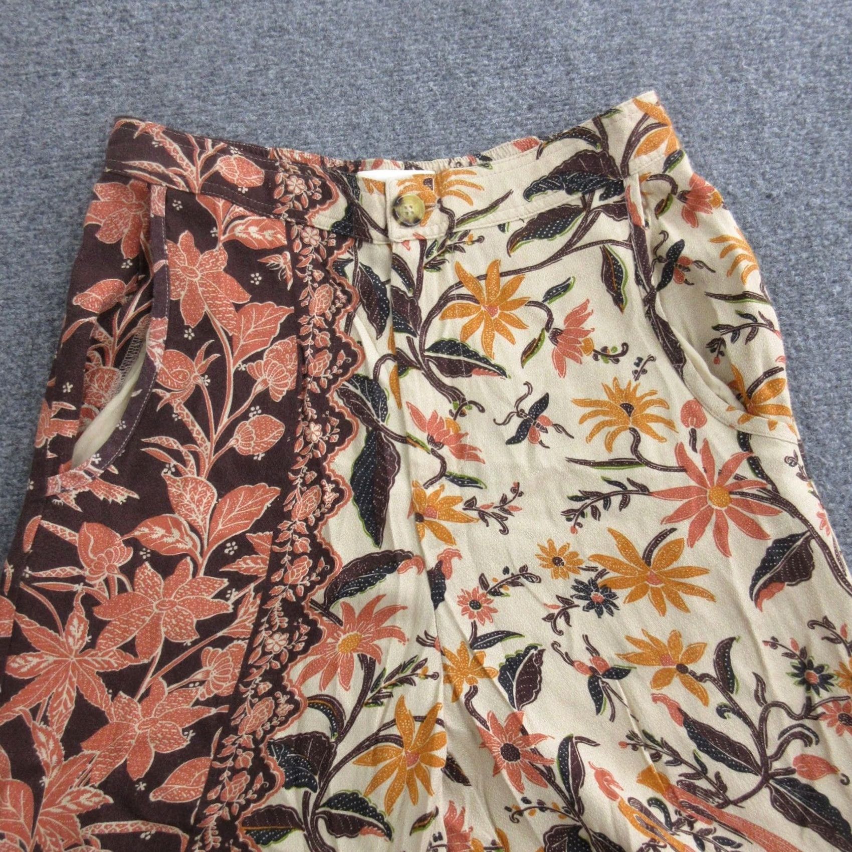 Anthropologie VINTAGE Anthropologie Pants Womens 2 Cream Brown Floral Print Jogger Tapered Viscose Size 26" / US 2 / IT 38 - 3 Thumbnail