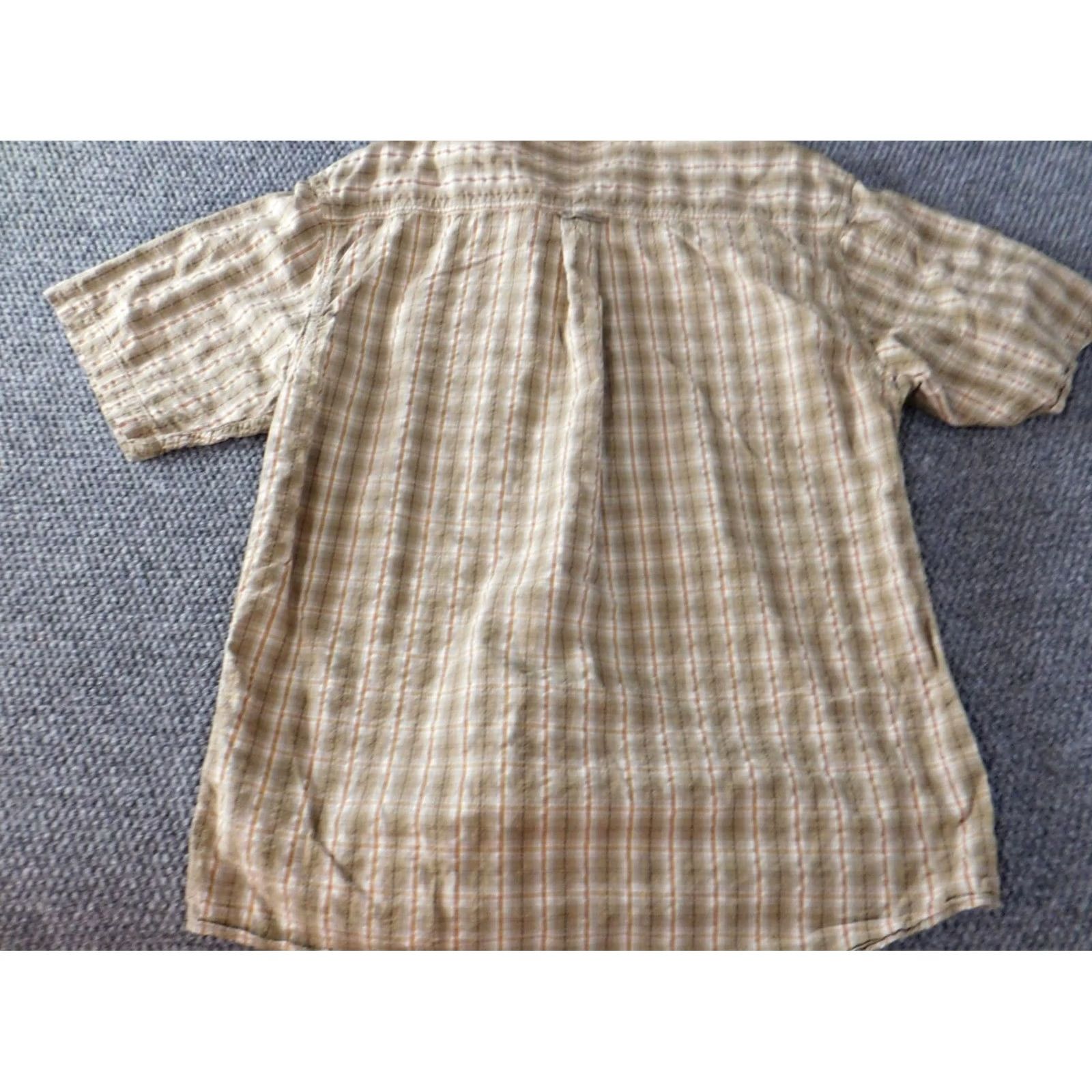 Vintage Morgan Creek Shirt Mens Medium Beige Plaid Button-Up Casual Short Sleeve Collared Knit Cotton Logo Pockets Classic Regular American Size M Size US M / EU 48-50 / 2 - 7 Thumbnail