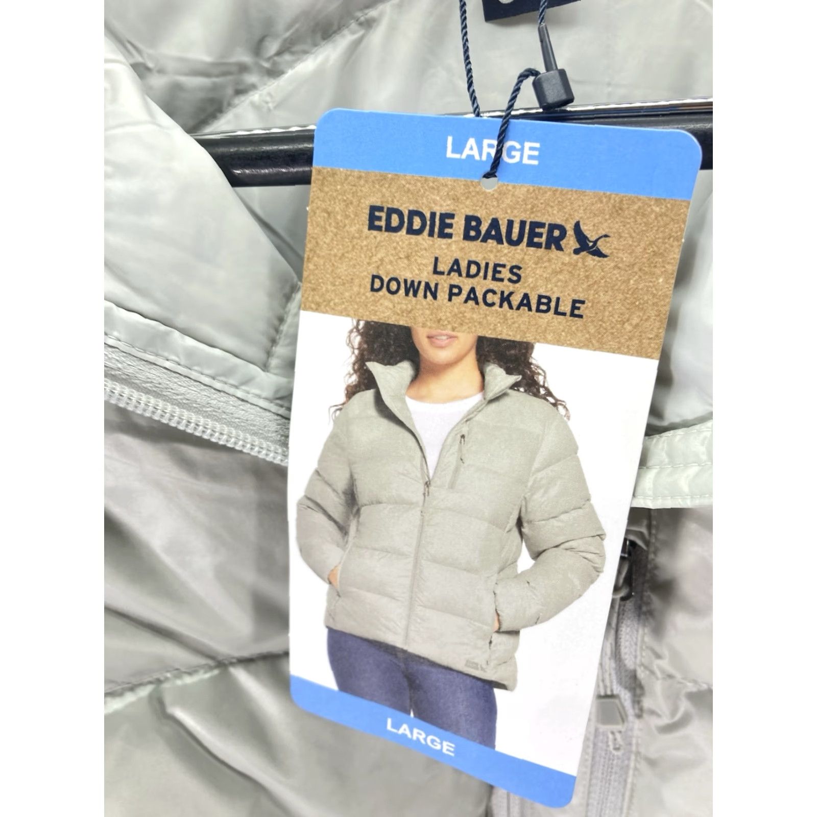 Eddie Bauer Down Puffer Jacket Coat Women L Silver Full Zip 