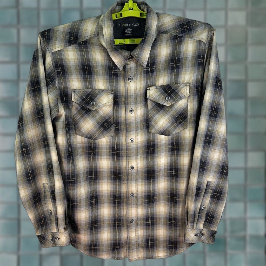 ExOfficio EXOFFICIO Plaid Button-Up Shirt Mens XL Blue/Tan Long Sleeve Shirt Size US XL / EU 56 / 4 - 1 Thumbnail