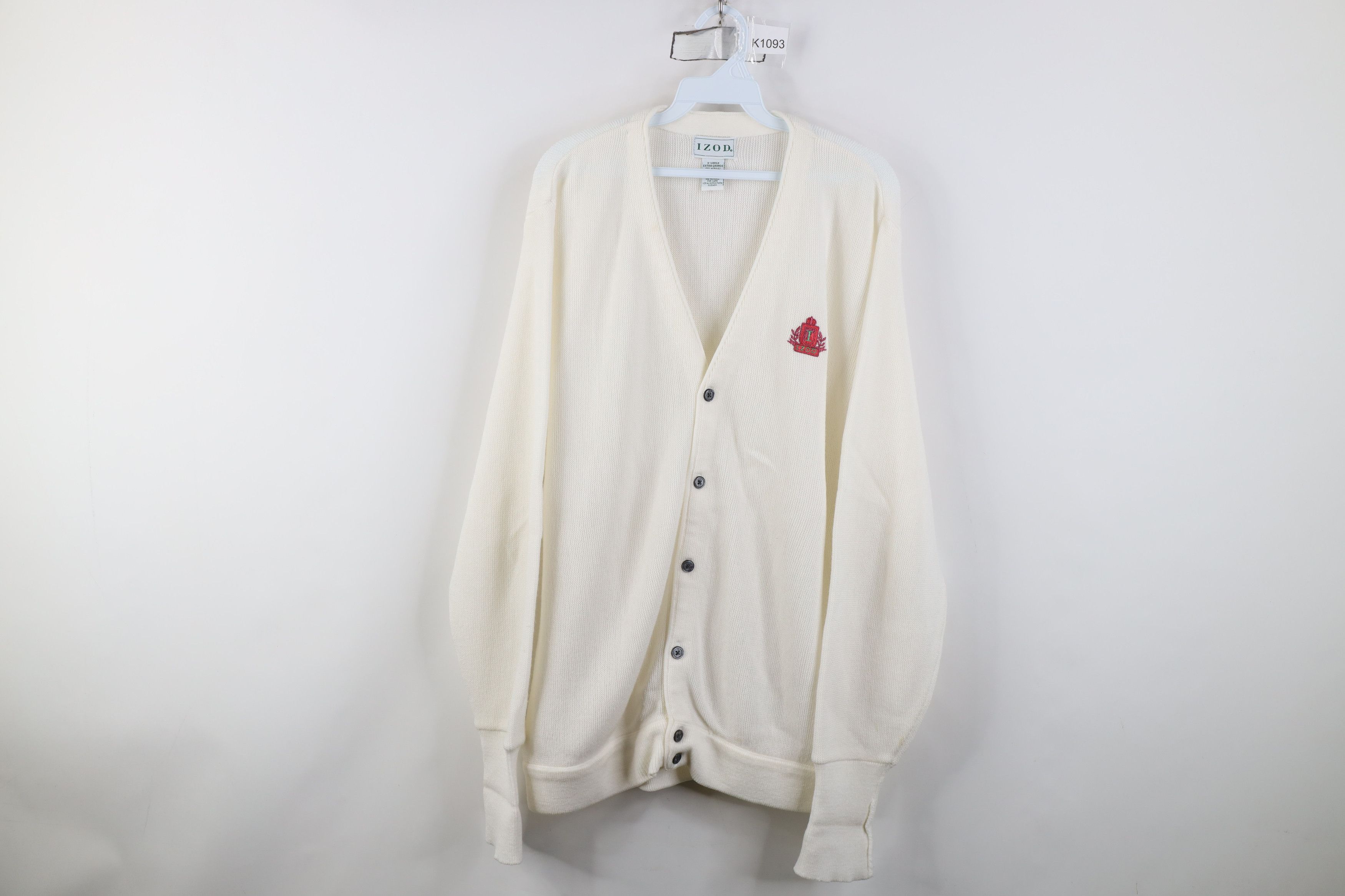 Izod Vintage 90s Izod Spell Knit Cardigan Sweater White Acrylic Size US XL / EU 56 / 4 - 1 Thumbnail