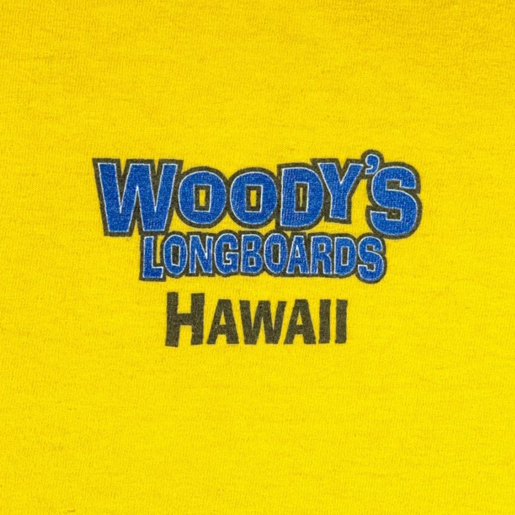 AAA Woodys Longboards Shirt Adult LARGE Yellow Hawaii Surfing Hula Girl Funny Y2K Size US L / EU 52-54 / 3 - 3 Thumbnail