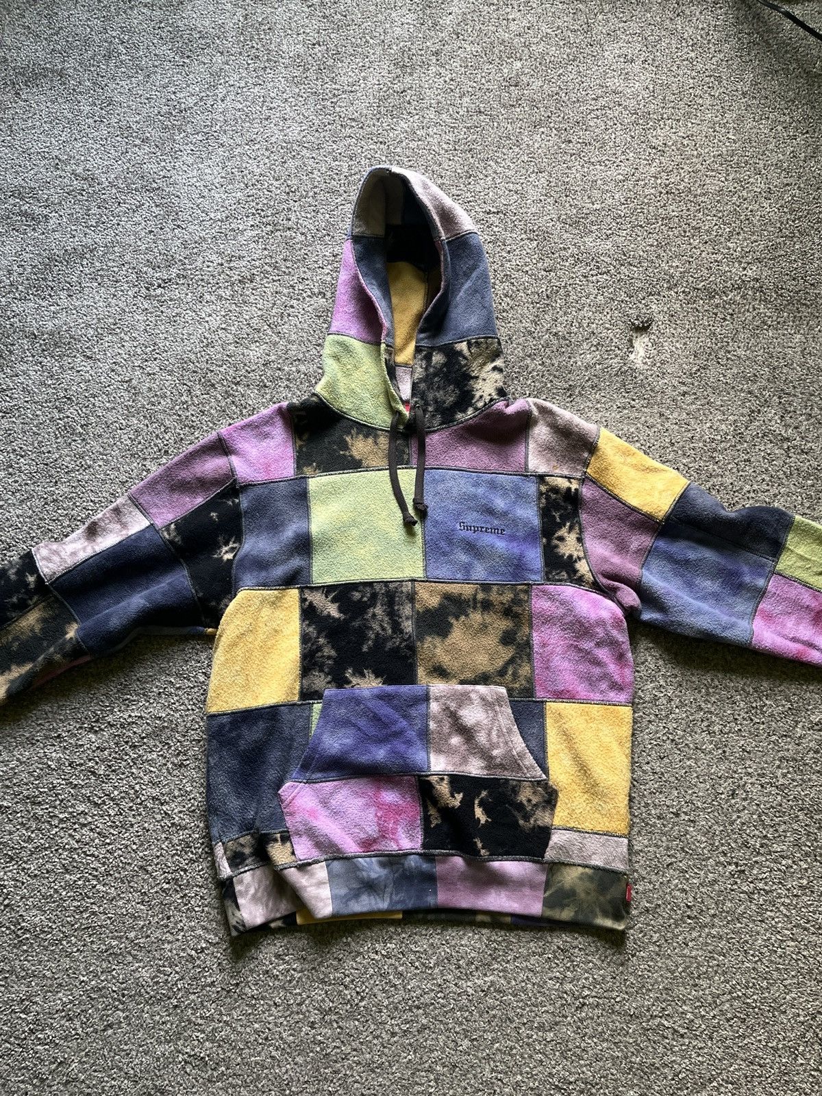 image of Supreme Patch Work Tie Dye Hoodie in Blue Patchwork, Men's (Size Medium)