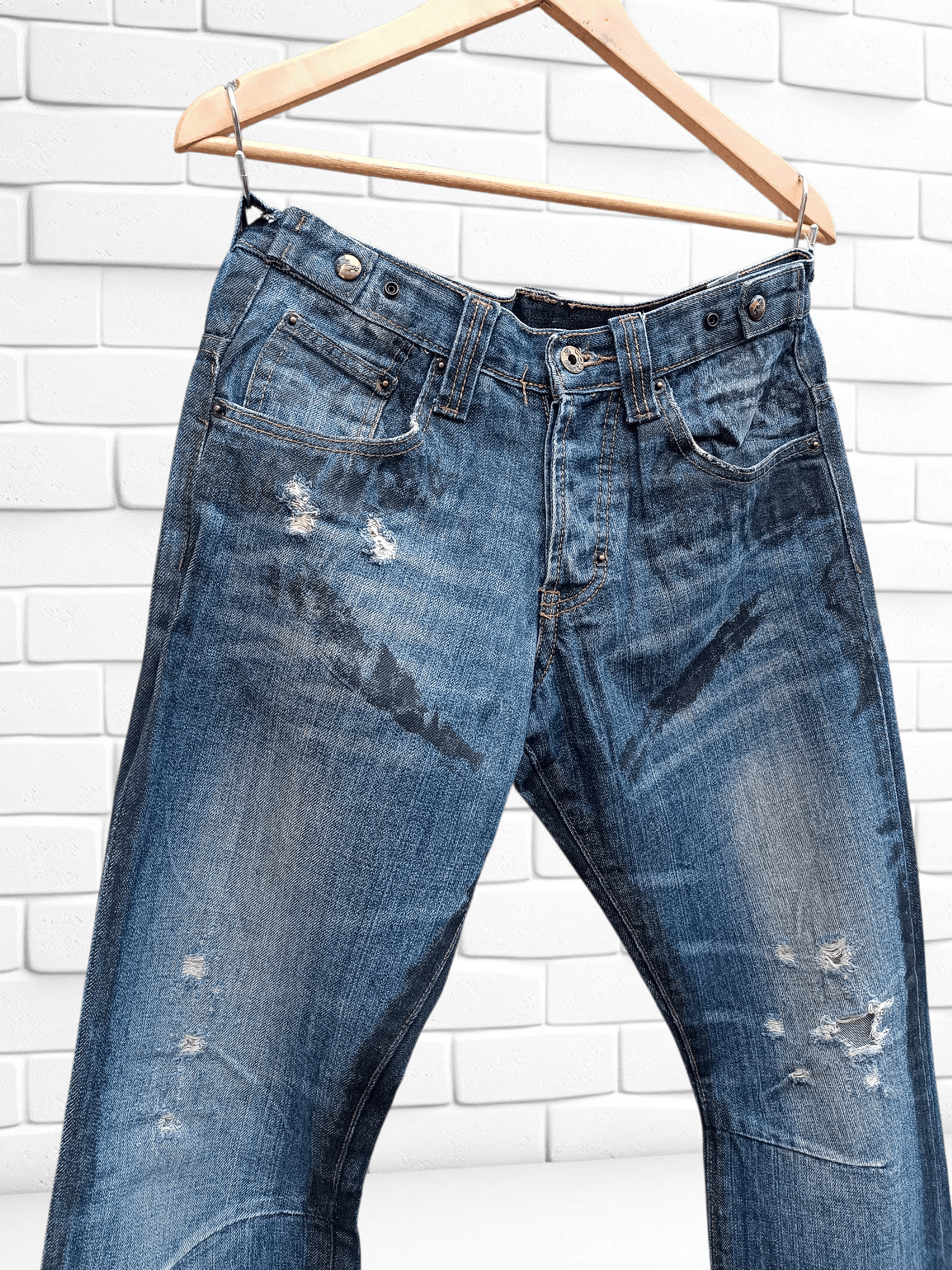 Japanese Brand Vintage Prps Noir Denim Distressed Waxed Coat Jeans Size US 28 / EU 44 - 3 Thumbnail