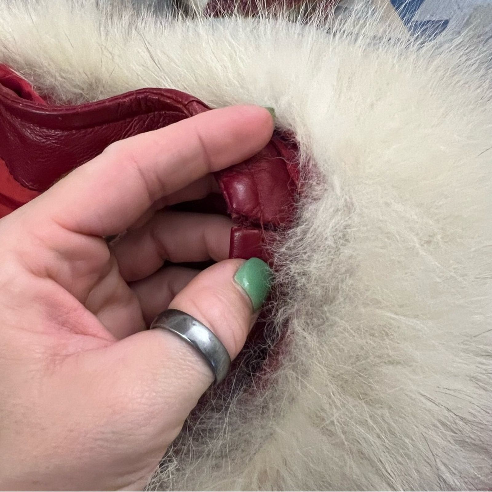 Vintage 60s 70s Red Leather Silver Fox Fur Mrs Claus Trench Coat Size XL / US 12-14 / IT 48-50 - 15 Thumbnail