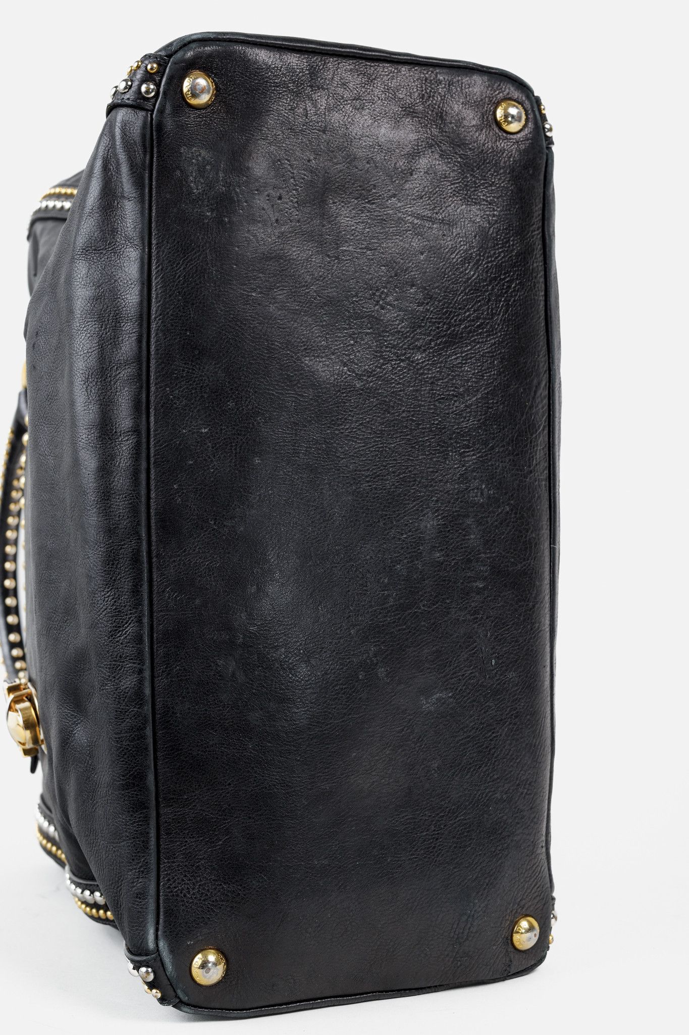 Prada Prada Craquele Nero Glace Calf Leather Studded Shopper Tote Size ONE SIZE - 5 Thumbnail