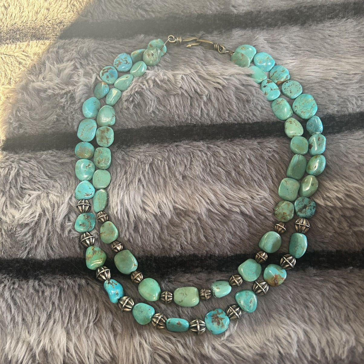 Vintage Handcrafted vintage genuine turquoise double strand necklace Size ONE SIZE - 6 Thumbnail