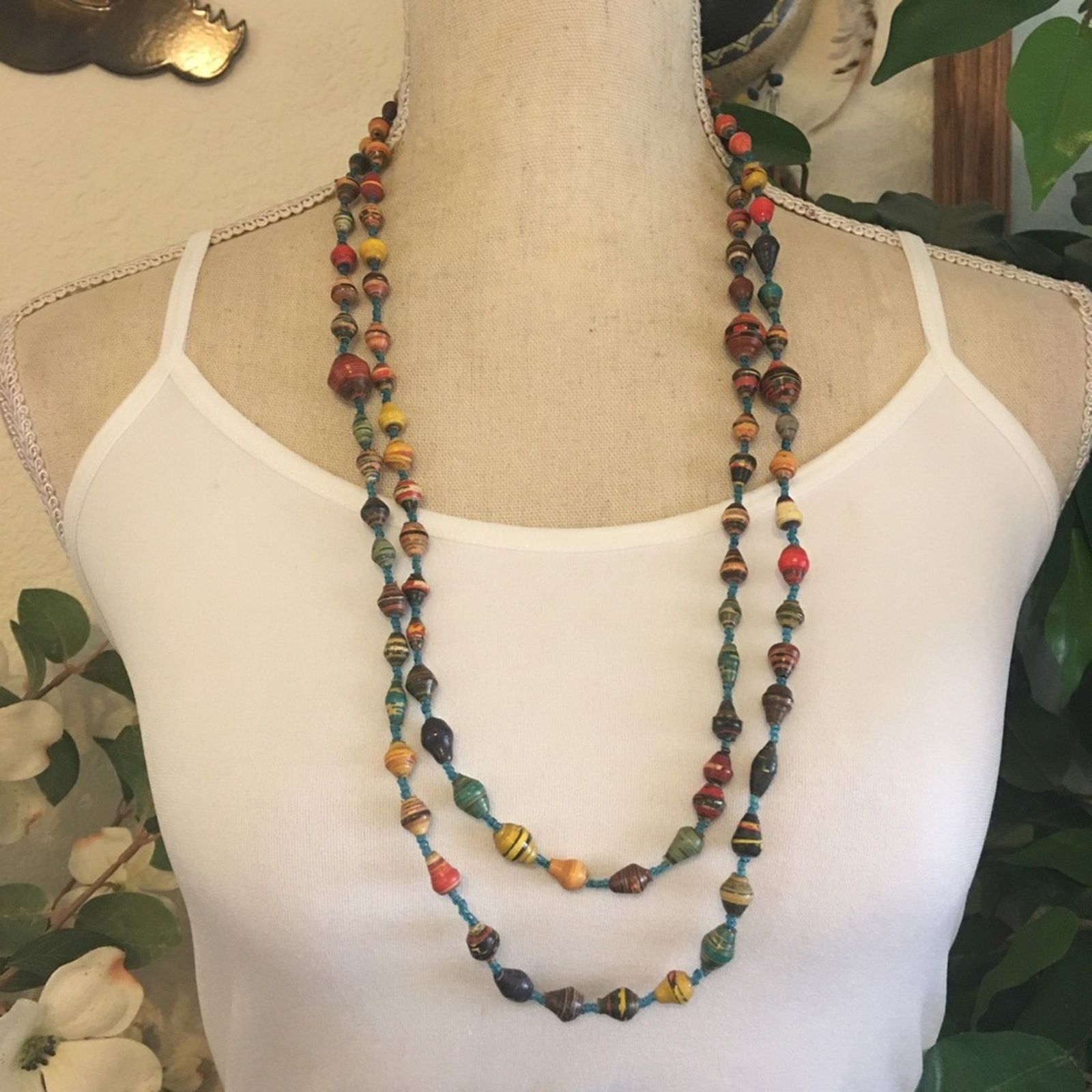 Other Hand crafted resin coated paper bead long necklace Size ONE SIZE - 4 Thumbnail