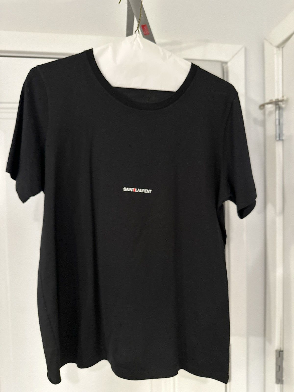 image of Saint Laurent Paris Box Logo T Shirt in Black, Men's (Size Large)