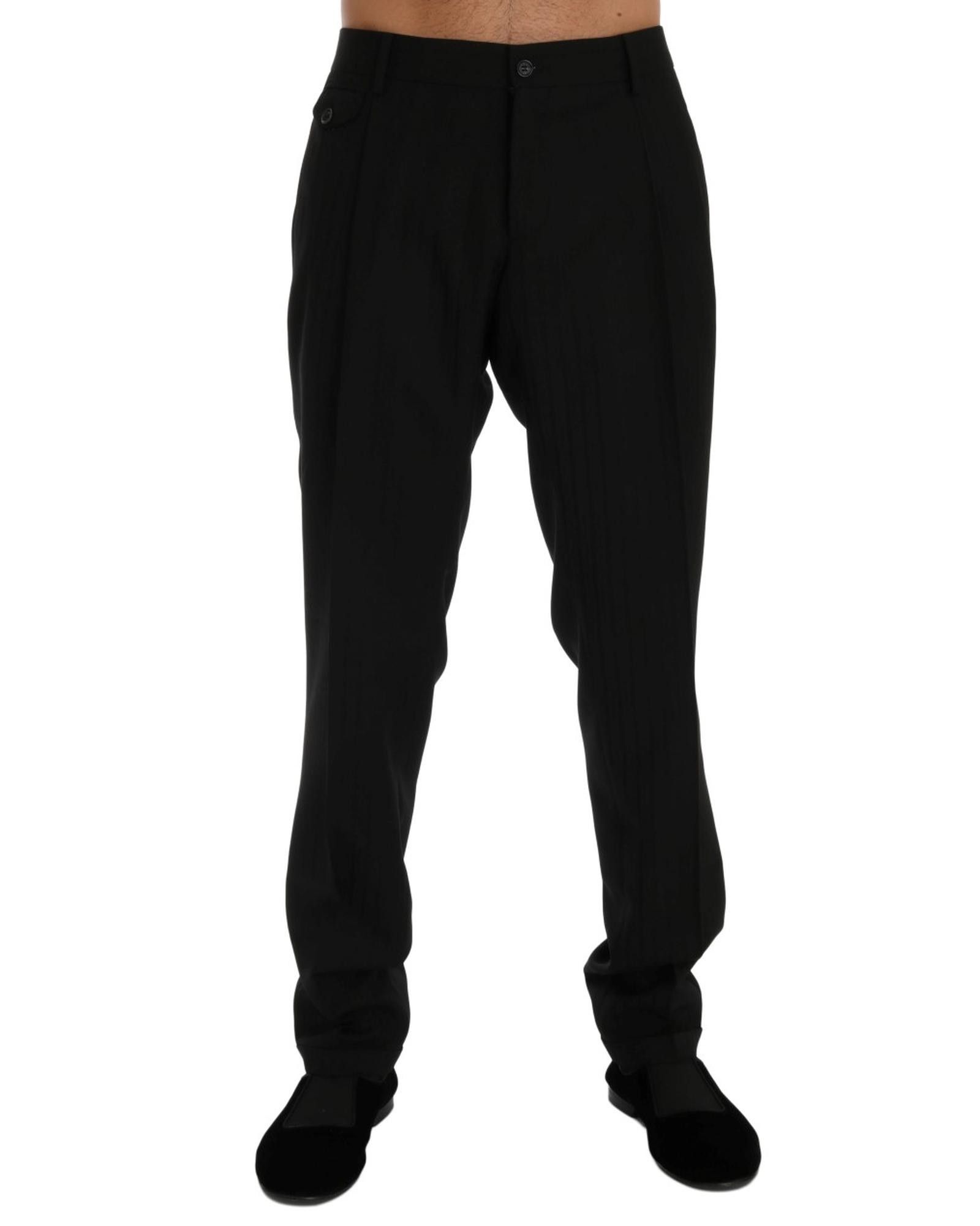 image of Dolce Gabbana Black Striped Wool Dress Trousers, Men's (Size 38)