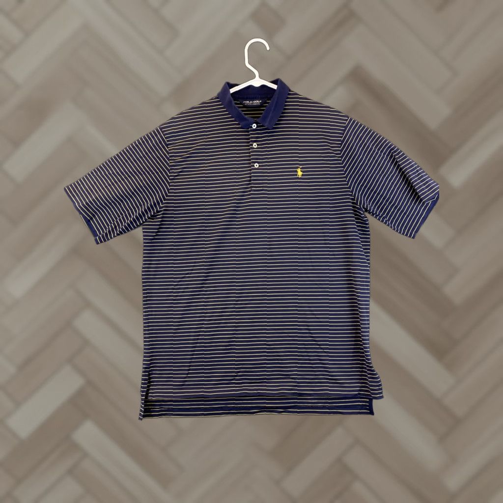 Polo Ralph Lauren Ralph Lauren Polo Golf Polo Shirt Mens Large Striped Navy Yellow Short Sleeve Collared Cotton Casual Activewear Golf Rugby Outdoor Size US L / EU 52-54 / 3 - 1 Thumbnail