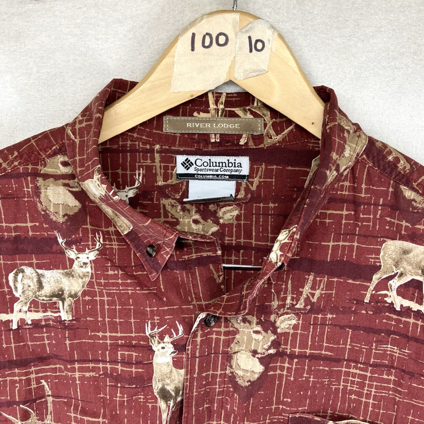 Gloverall VINTAGE Columbia River Lodge Men Button-Up Shirt XL Red All Cotton Buck Deer Print 90s Nature Outdoor Long Sleeve Pocket Casual Mens Size US XL / EU 56 / 4 - 4 Thumbnail