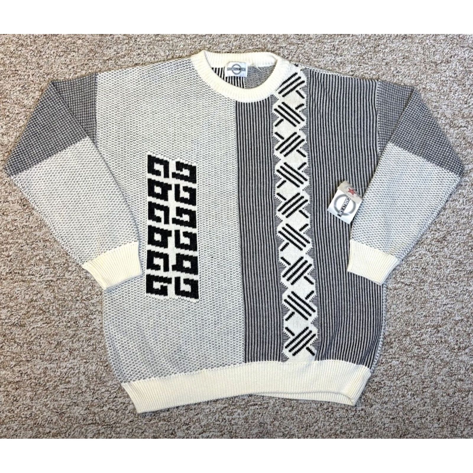 Vintage VINTAGE Piccadilly Line Men's Sweater Knit Pullover 100% Cotton Beige Geometric Crew Neck 1XL USA Men Pullover Knit Sweater Size US XL / EU 56 / 4 - 2 Thumbnail
