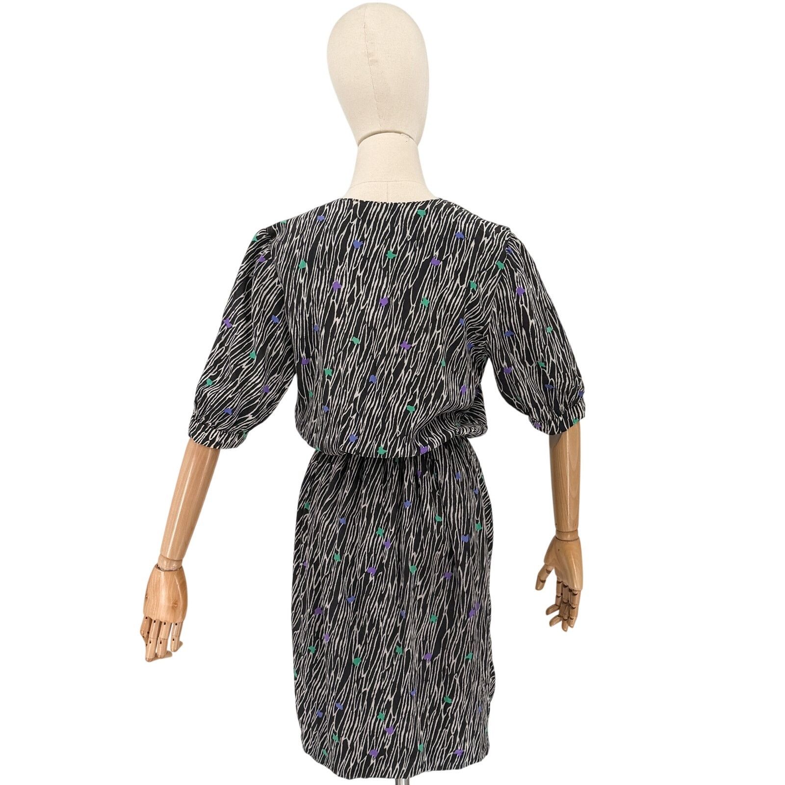Versace Vintage 80s Black White 100% Silk Abstract Mini Dress Size XS / US 0-2 / IT 36-38 - 5 Thumbnail