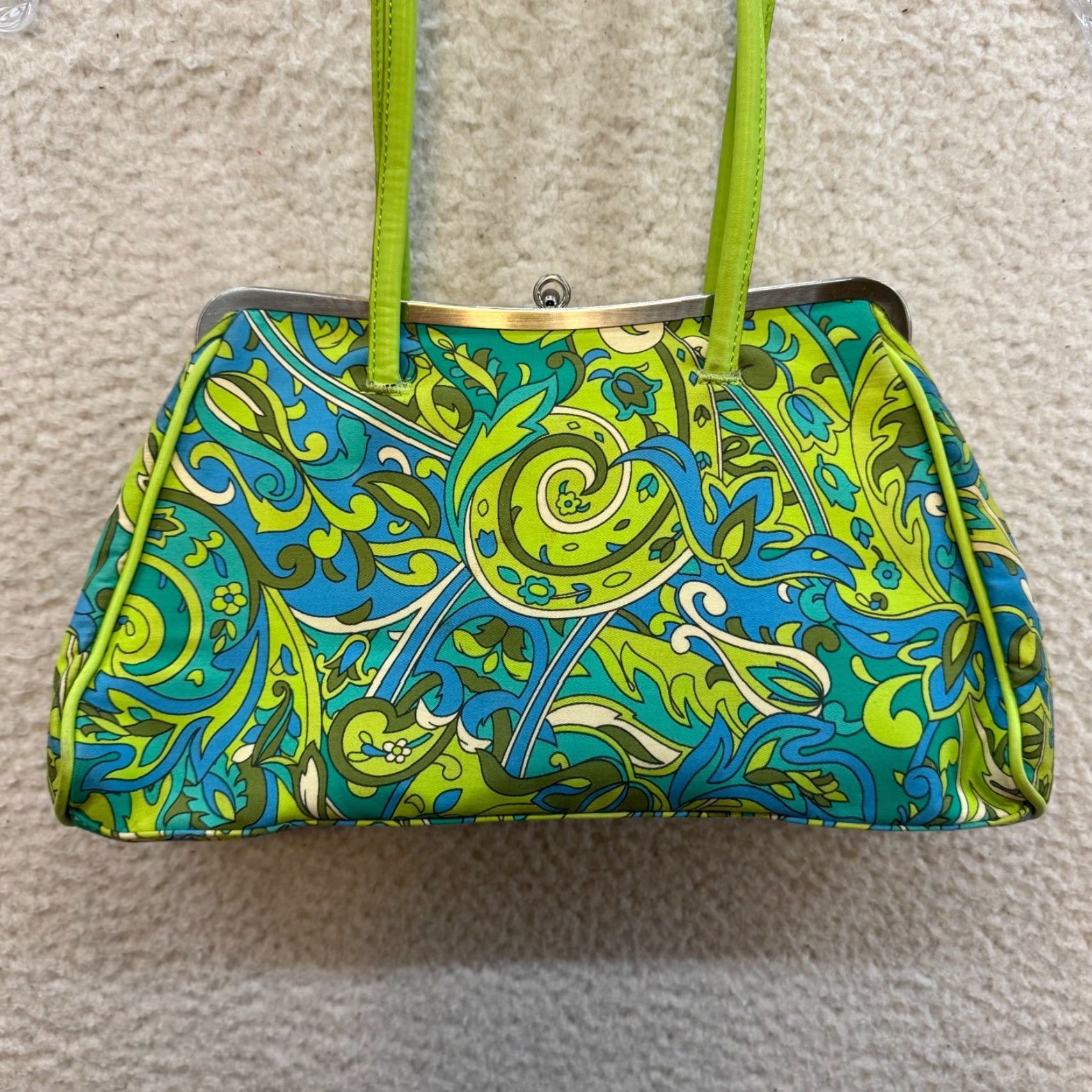 Nine West VINTAGE Nine West Shoulder Bag Purse Green Kisslock Groovy Pattern 90s Y2K Womens Bag Size ONE SIZE - 3 Thumbnail